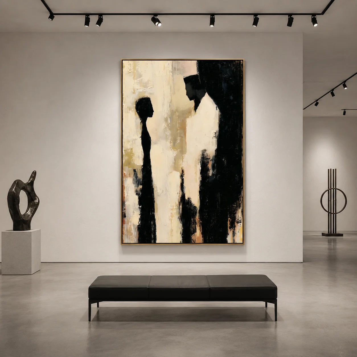 Modern Abstract Figure Hand-Painted Oil Painting | Minimalist Silhouette Wall Art | Black & White Contemporary Canvas Artwork for Living Room, Bedroom & Office # OA 1080