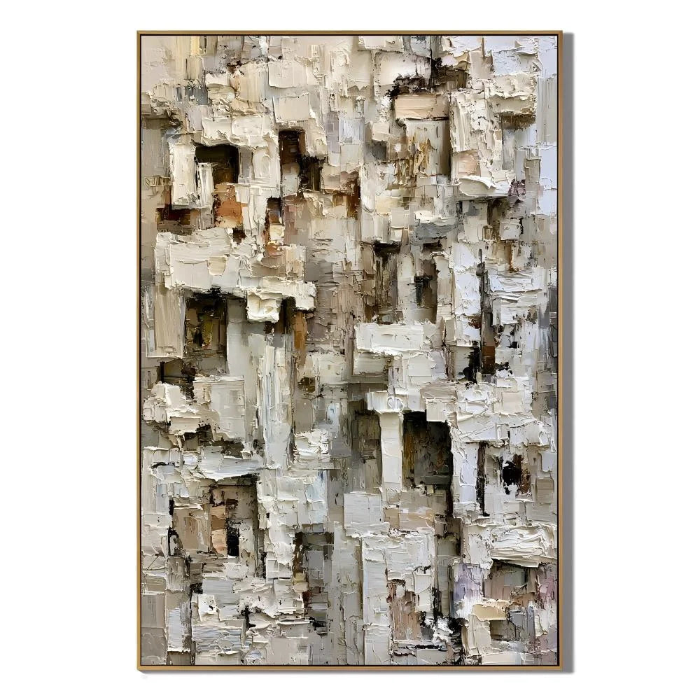 Modern Abstract Geometric Hand-Painted Oil Painting | Textured Minimalist Wall Art | Neutral Contemporary Canvas Artwork for Living Room, Office & Hotel # OA 1086