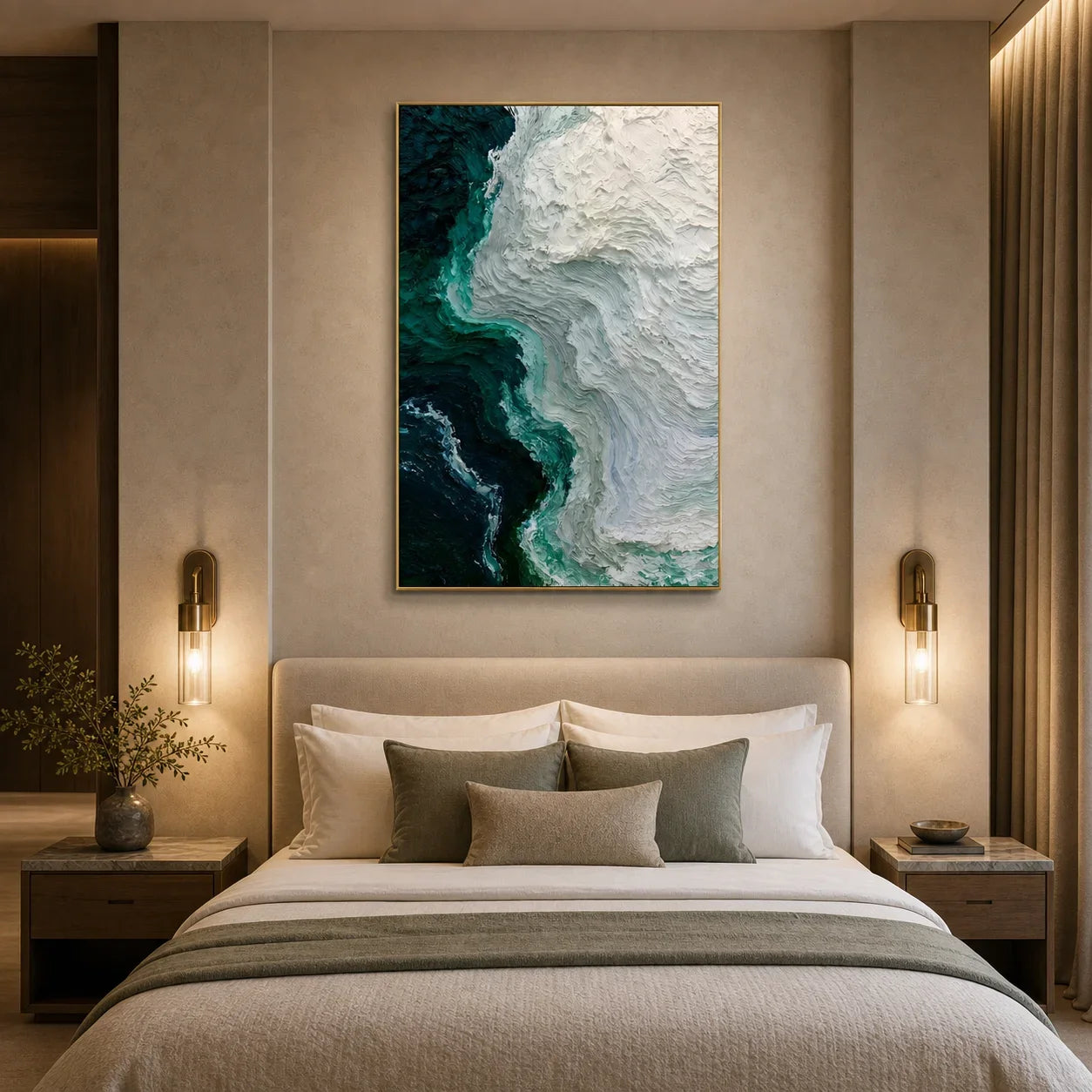 Modern Abstract Ocean Wave Hand-Painted Oil Painting | Textured Seascape Wall Art | Blue Green Coastal Canvas Artwork for Living Room, Office & Hotel # OA 1088