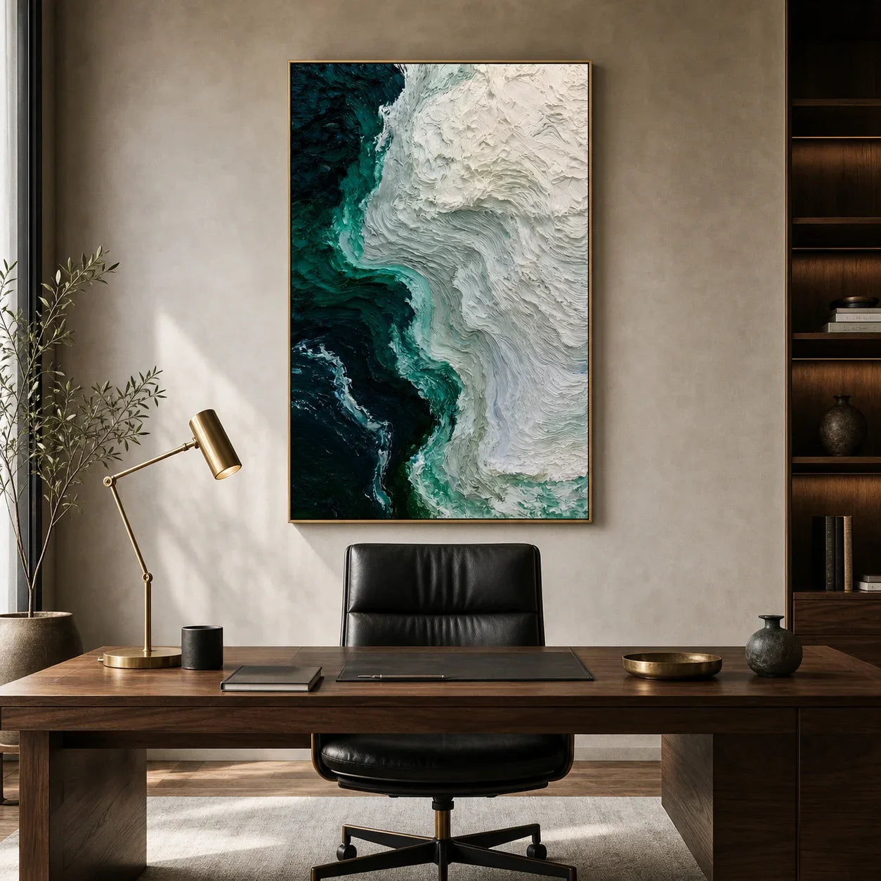 Modern Abstract Ocean Wave Hand-Painted Oil Painting | Textured Seascape Wall Art | Blue Green Coastal Canvas Artwork for Living Room, Office & Hotel # OA 1088