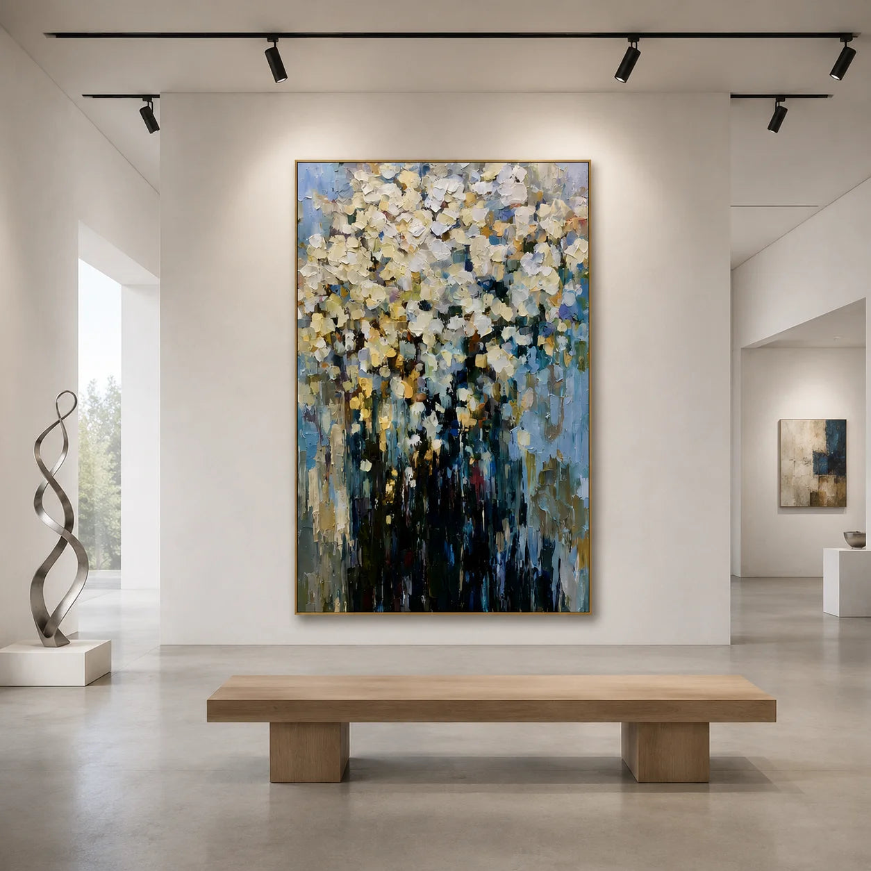 Modern Abstract White Floral Hand-Painted Oil Painting | Impressionist Flower Bouquet Wall Art | Luxury Textured Canvas Artwork for Living Room, Dining Room & Bedroom # OA 1085