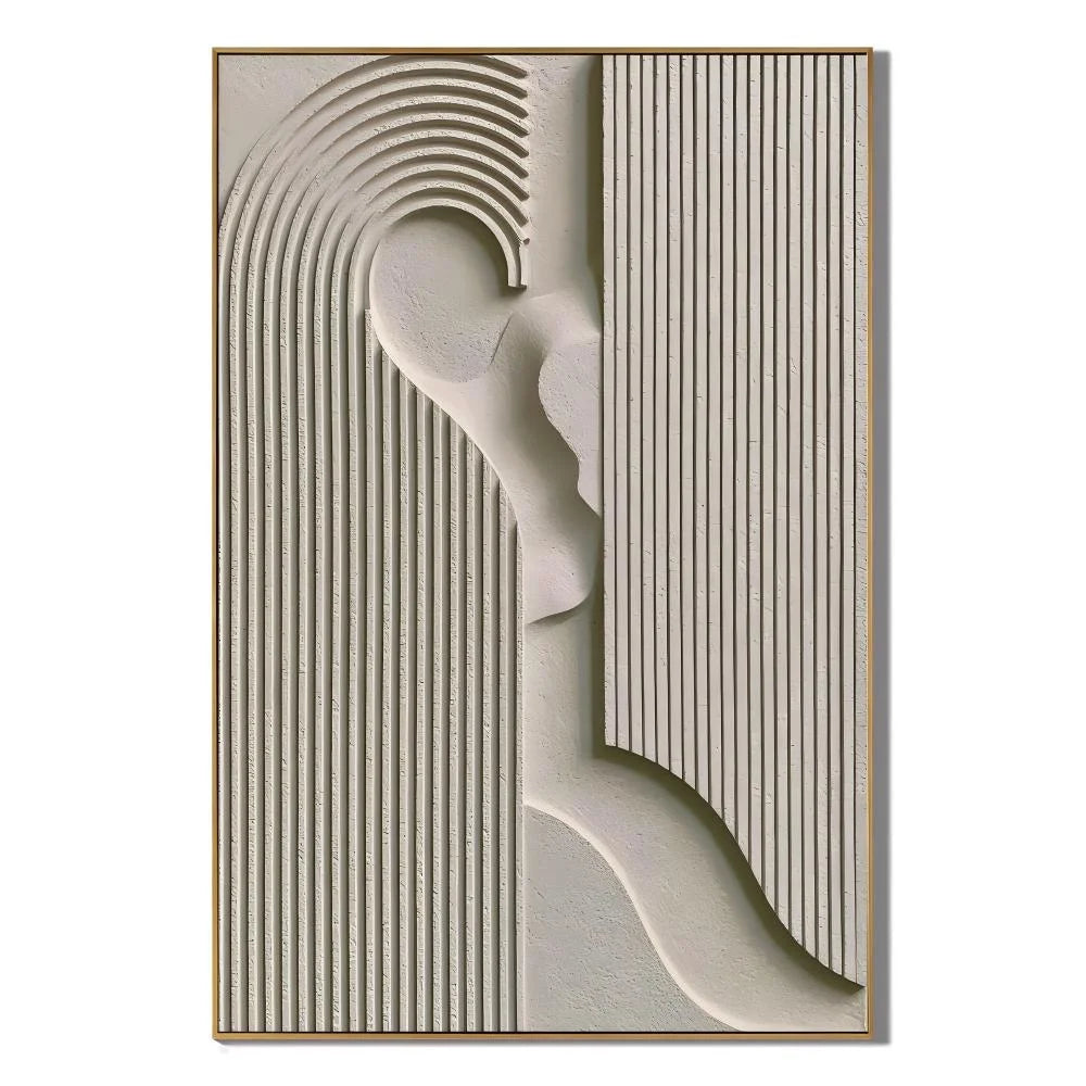 Modern Minimalist Geometric Hand-Painted Oil Painting | 3D Abstract Line Wall Art # 1096