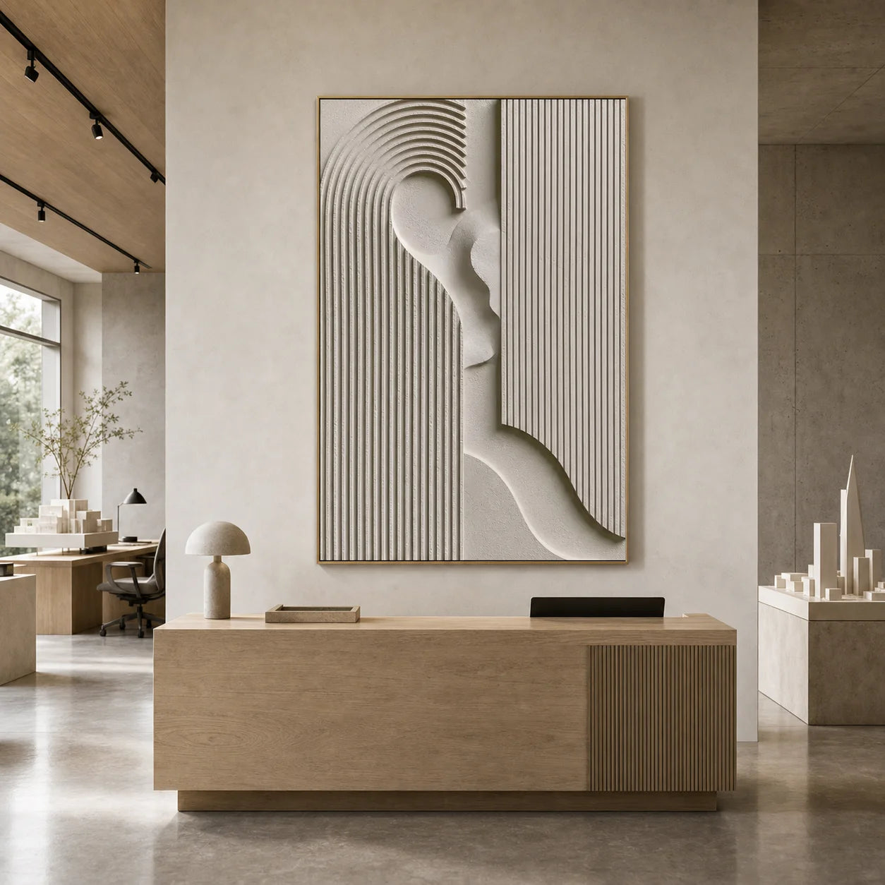 Modern Minimalist Geometric Hand-Painted Oil Painting | 3D Abstract Line Wall Art # 1096