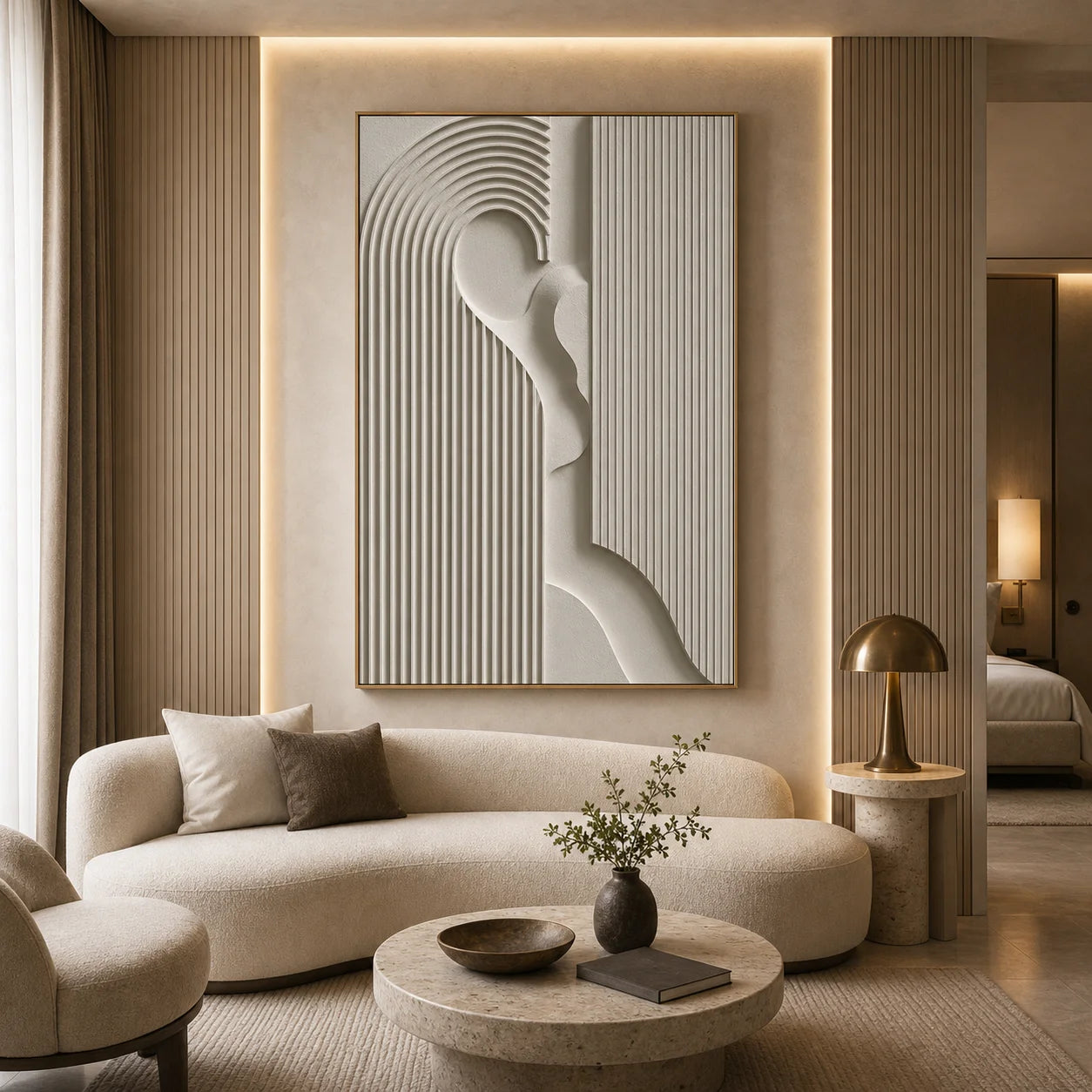 Modern Minimalist Geometric Hand-Painted Oil Painting | 3D Abstract Line Wall Art # 1096
