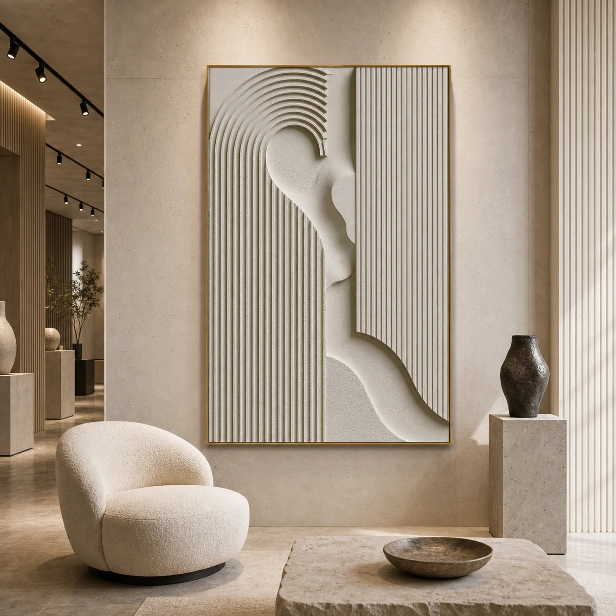 Modern Minimalist Geometric Hand-Painted Oil Painting | 3D Abstract Line Wall Art # 1096