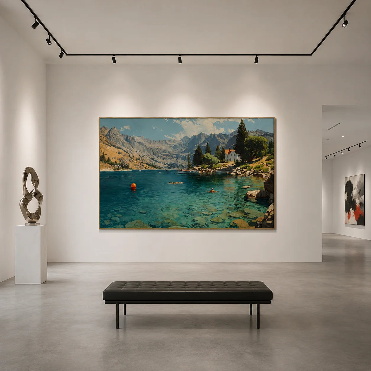 Mountain Lake Landscape Hand-Painted Oil Painting, Alpine Scenic Wall Art for Living Room Decor # OA 1043
