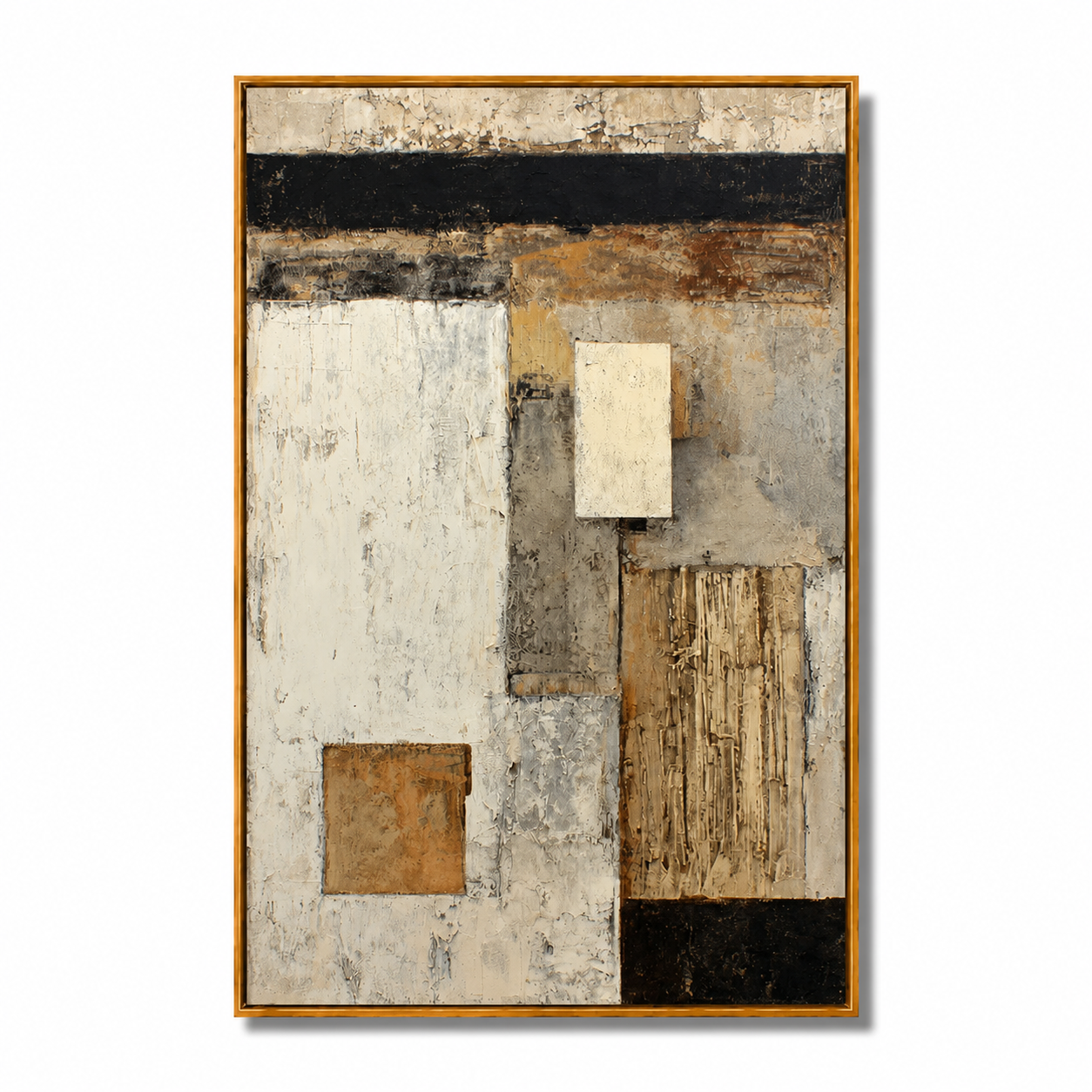 Neutral Geometric Abstract Oil Painting, Hand-Painted Textured Wall Art for Modern Rustic Home Decor