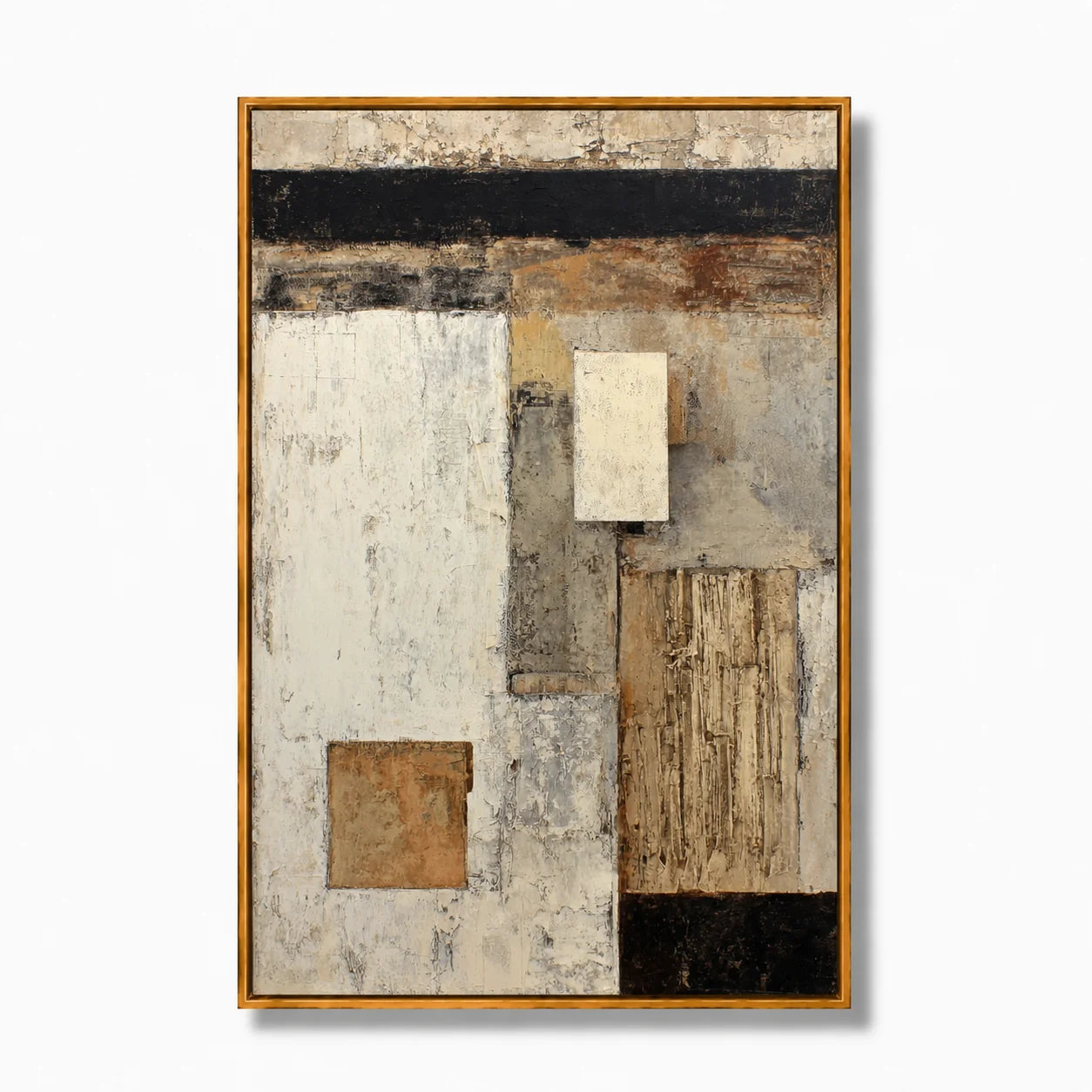 Neutral Geometric Abstract Oil Painting, Hand-Painted Textured Wall Art for Modern Rustic Home Decor#OA 0997