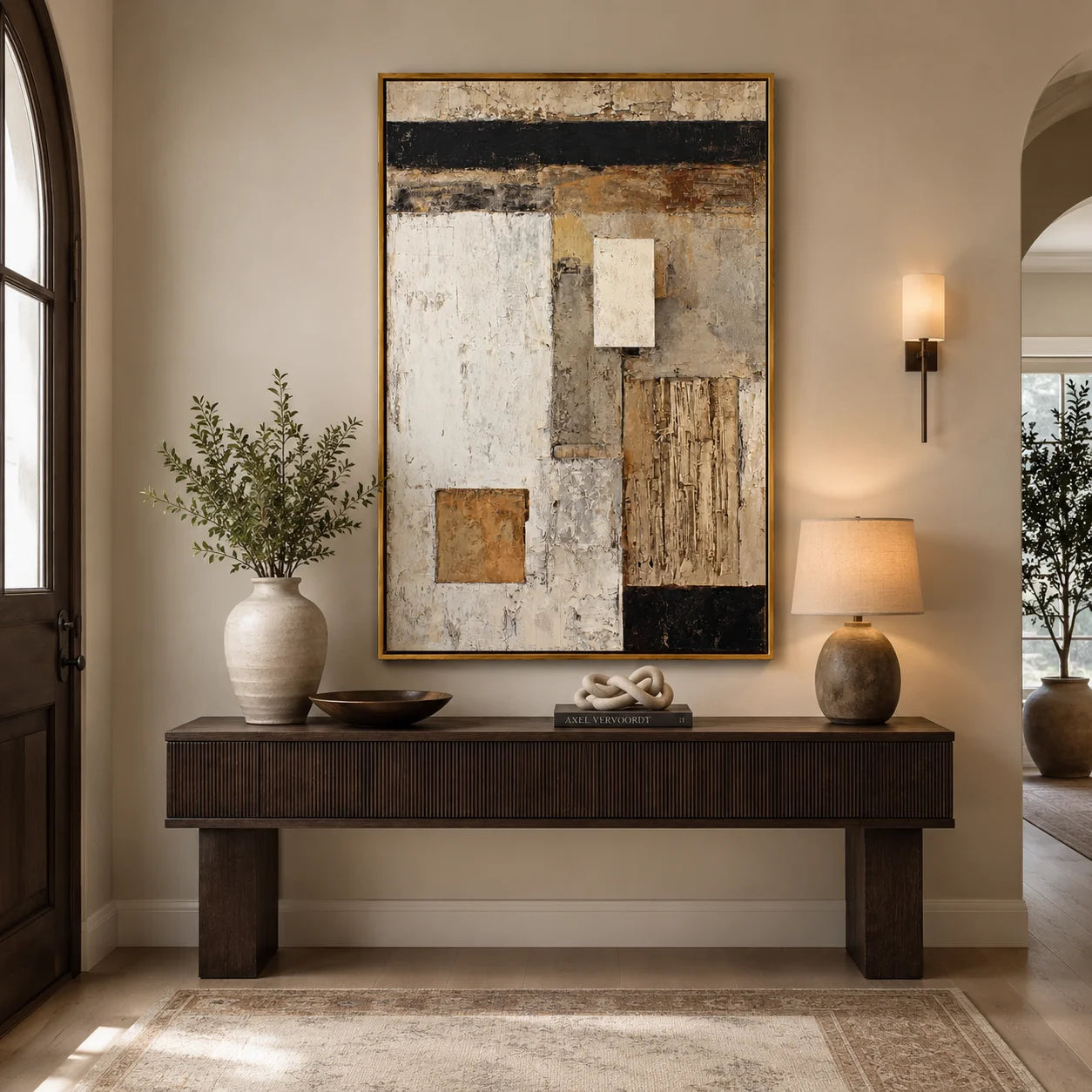 Neutral Geometric Abstract Oil Painting, Hand-Painted Textured Wall Art for Modern Rustic Home Decor#OA 0997