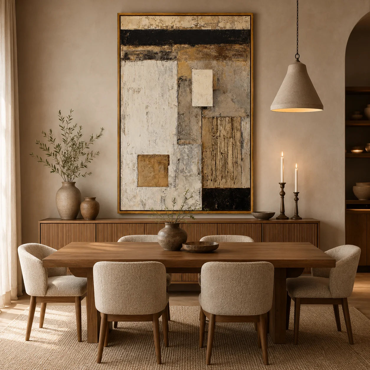 Neutral Geometric Abstract Oil Painting, Hand-Painted Textured Wall Art for Modern Rustic Home Decor#OA 0997