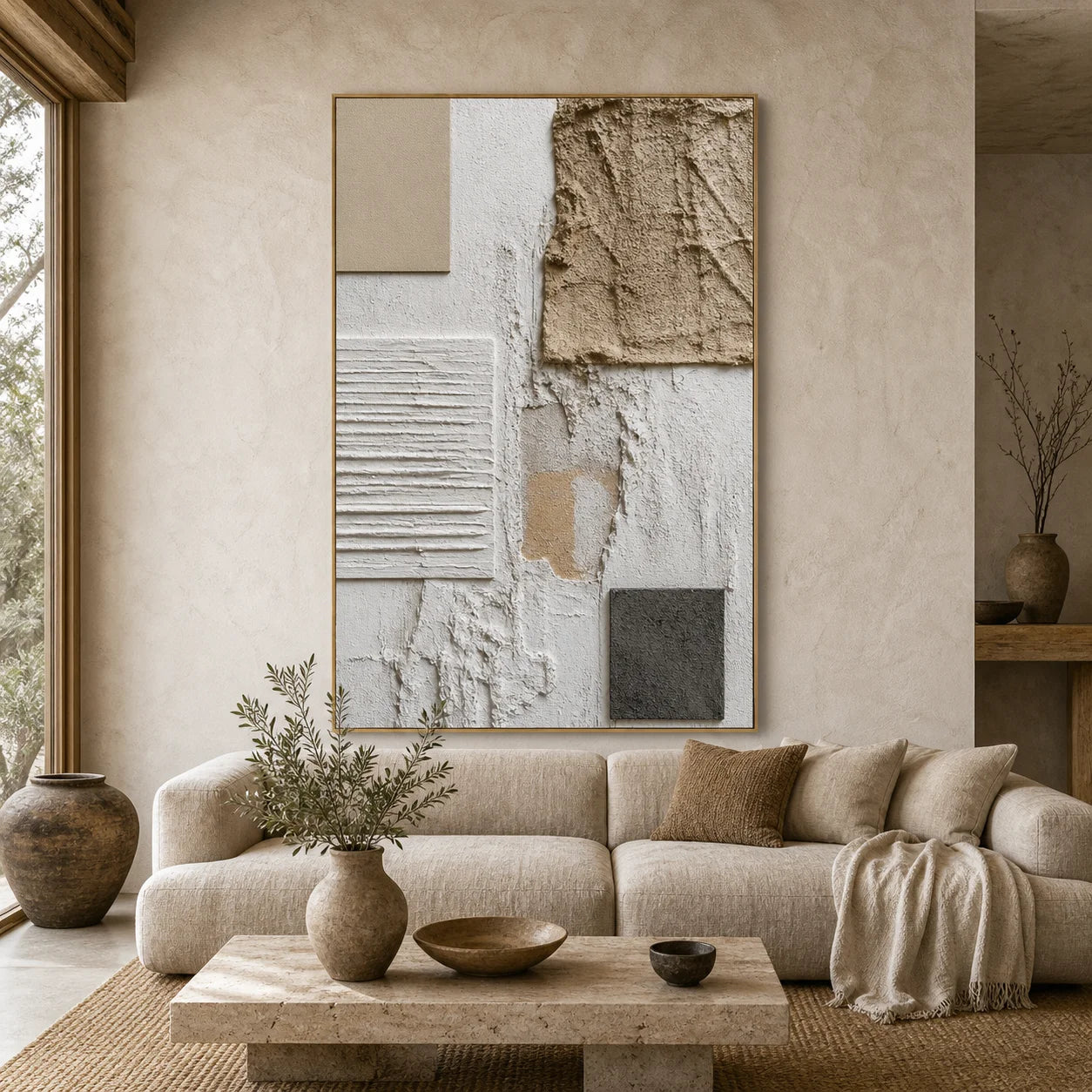 Neutral Textured Abstract Hand-Painted Oil Painting OA # 1101