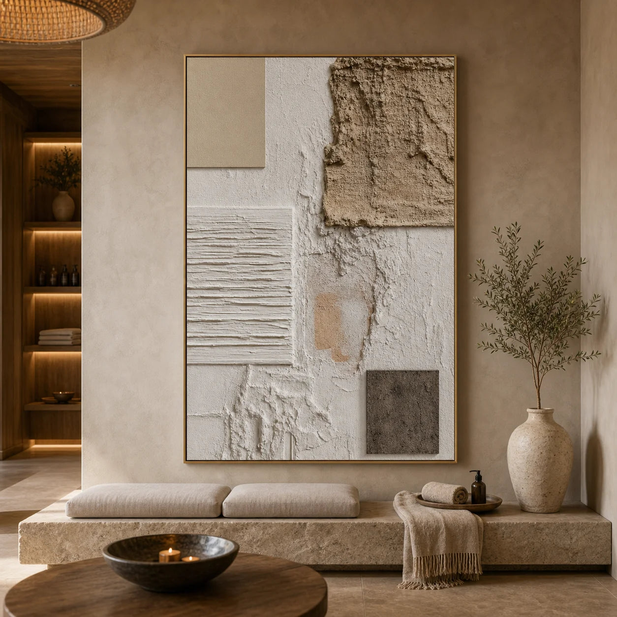 Neutral Textured Abstract Hand-Painted Oil Painting OA # 1101