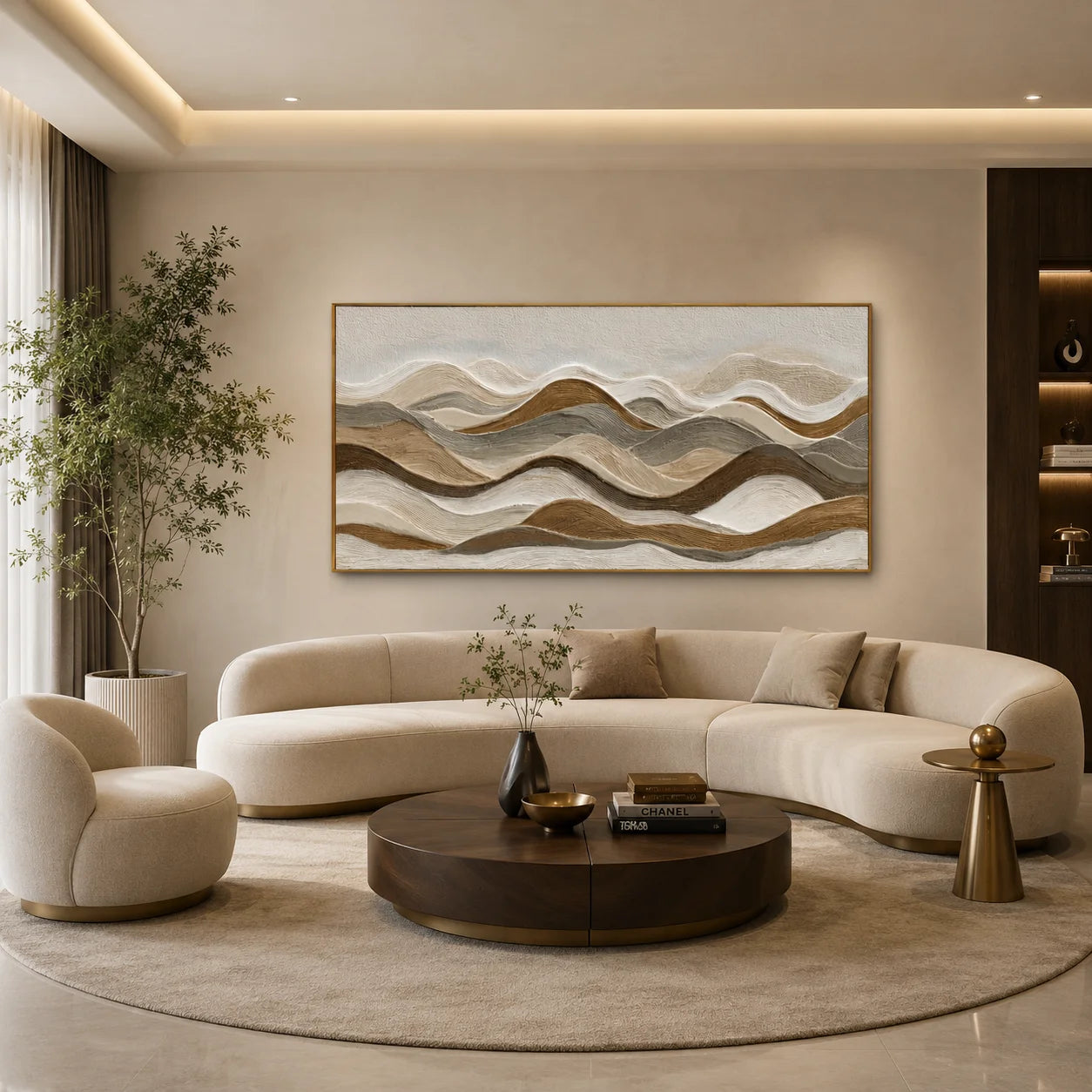 Neutral Textured Mountain Landscape Hand-Painted Oil Painting | Horizontal Modern Abstract Wall Art for Wabi-Sabi Cream Decor#OA 1019
