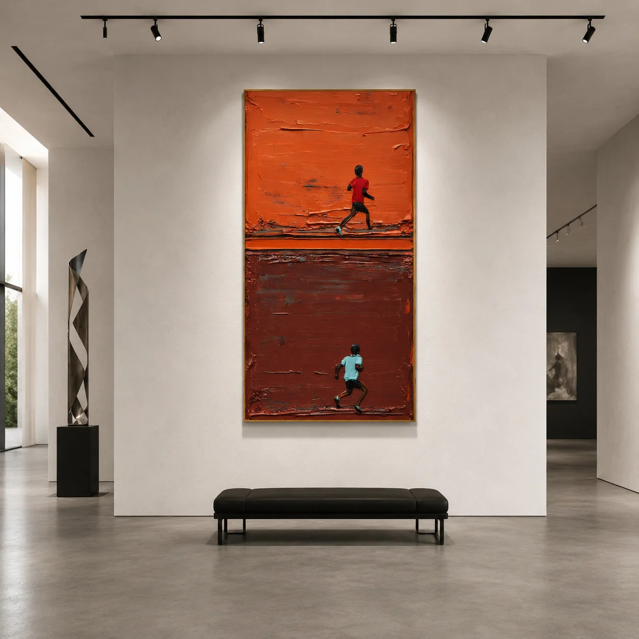 Orange Brown Running Figure Hand-Painted Oil Painting | Modern Abstract Sport Figure Wall Art # OA 1028
