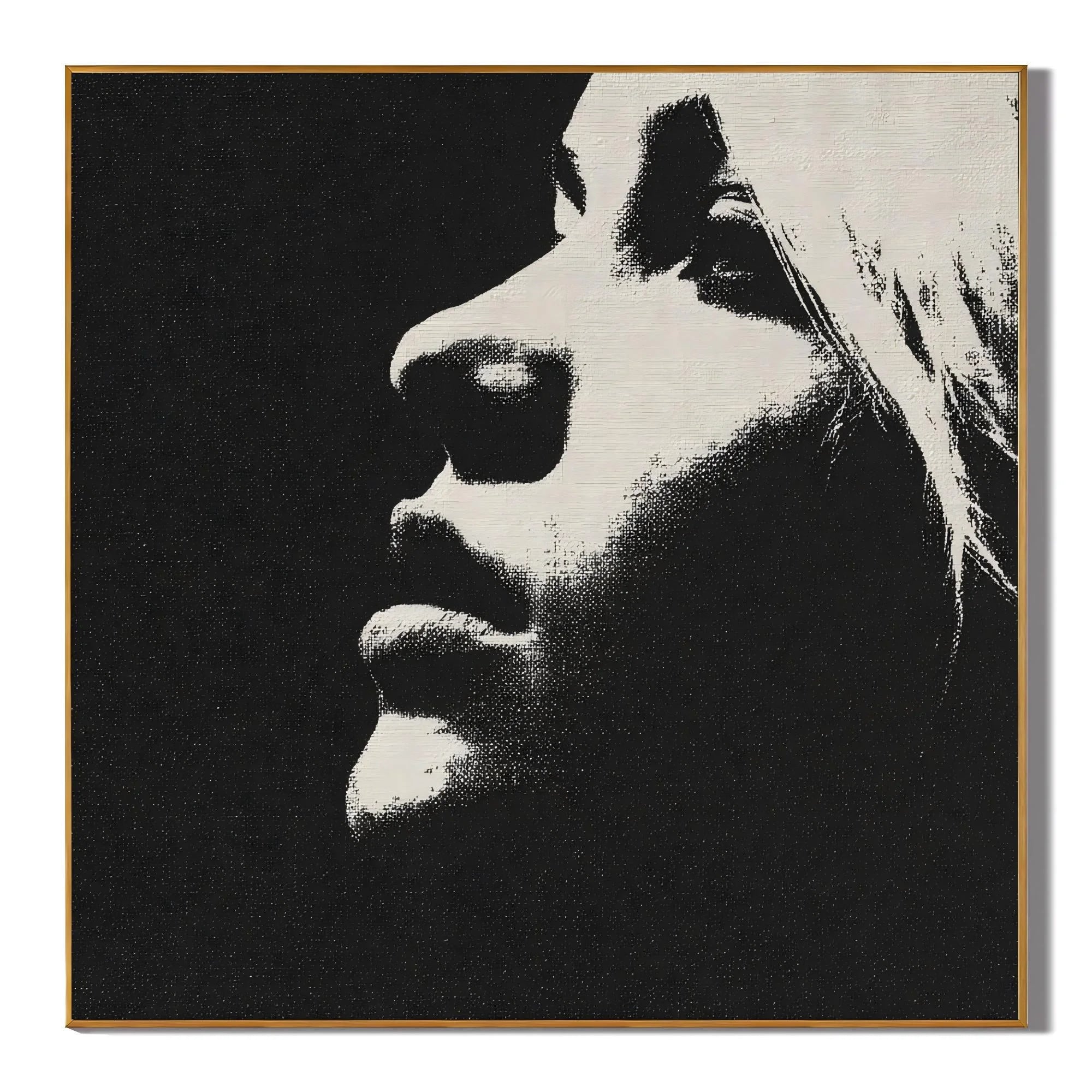 Ownanart Original Hand-Painted Black and White Minimalist Portrait Oil Painting, Modern Abstract Female Side Profile Wall Art for Living Room, Bedroom, and Office Decor # OA 1266