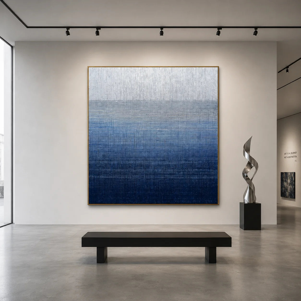 Ownanart Original Hand-Painted Blue Gradient Abstract Oil Painting, Modern Minimalist Layered Textured Wall Art for Living Room, Bedroom, and Office Decor # OA 1267