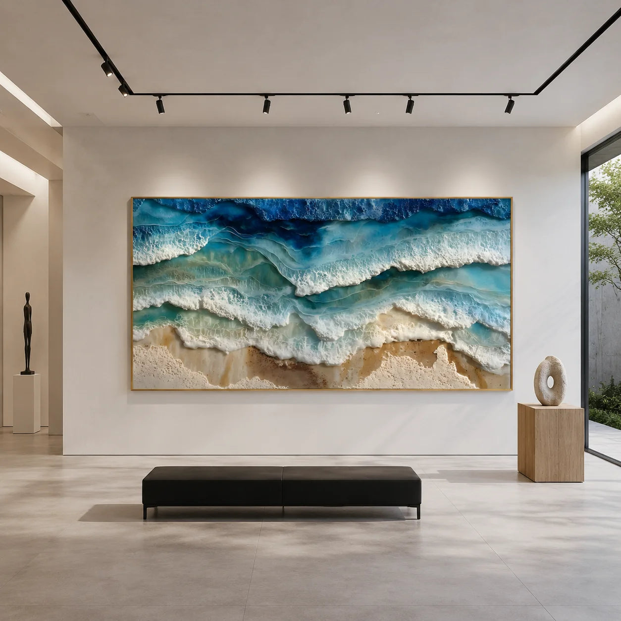 Ownanart Original Hand-Painted Coastal Ocean Wave Oil Painting, Large Horizontal Blue Seascape Textured Canvas Wall Art for Living Room, Bedroom and Beach House Decor # OA 1233