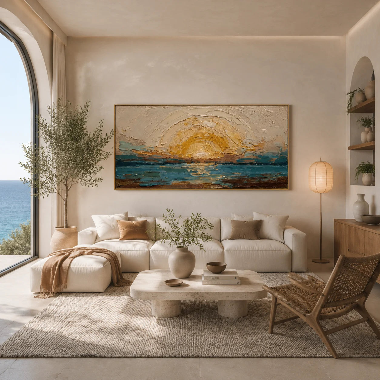 Ownanart Original Hand-Painted Southwestern Desert Cactus Landscape Oil Painting, Large Horizontal Textured Impasto Canvas Wall Art for Living Room and Bedroom Decor # OA 1229