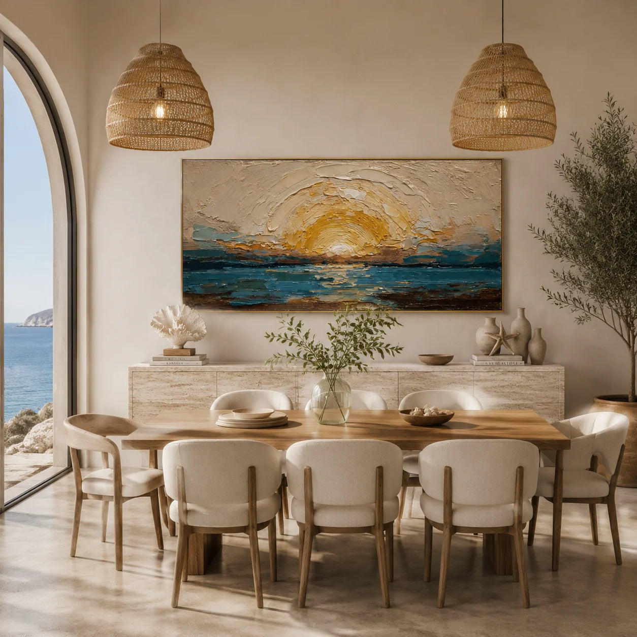 Ownanart Original Hand-Painted Southwestern Desert Cactus Landscape Oil Painting, Large Horizontal Textured Impasto Canvas Wall Art for Living Room and Bedroom Decor # OA 1229