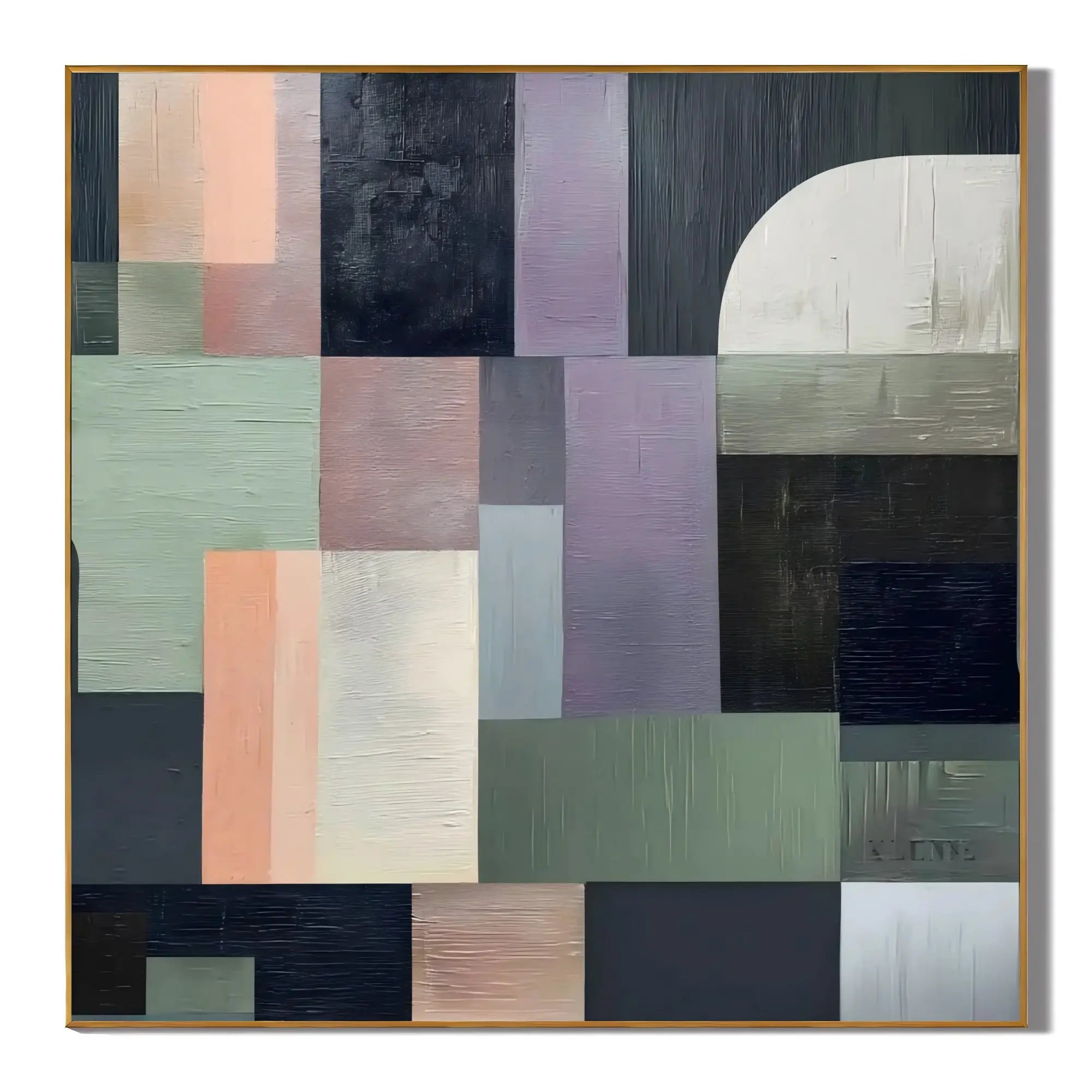 Ownanart Original Hand-Painted Modern Geometric Abstract Oil Painting, Minimalist Morandi Color Block and Arch Wall Art for Living Room, Bedroom, and Entryway Decor # OA 1253