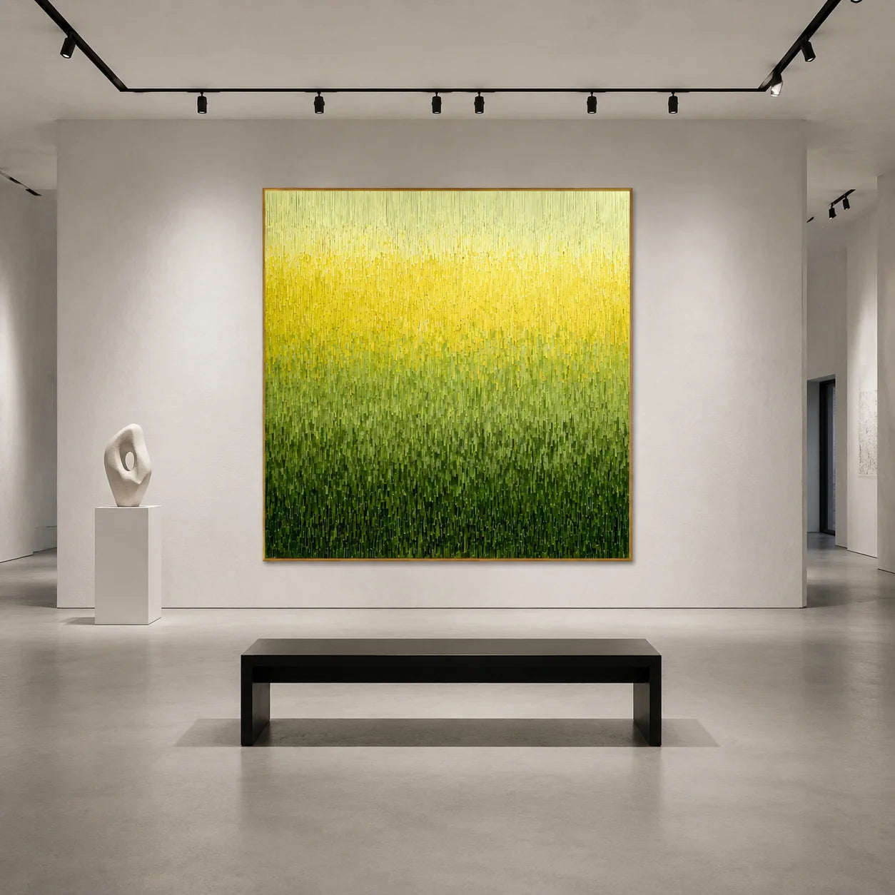 Ownanart Original Hand-Painted Yellow Green Gradient Abstract Oil Painting, Modern Minimalist Vertical Textured Wall Art for Living Room, Bedroom, and Entryway Decor # OA 1272