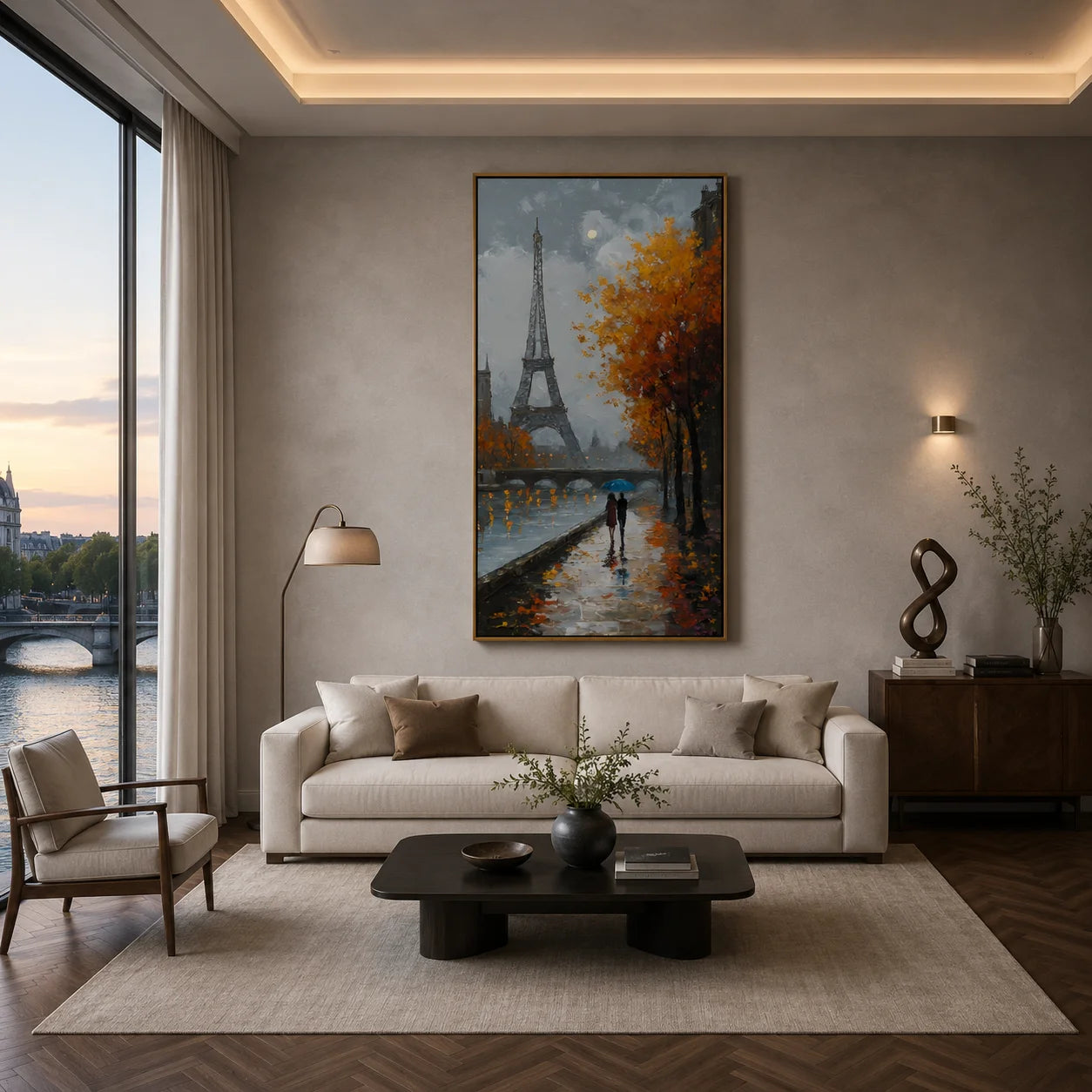 Paris Eiffel Tower Autumn Rain Hand-Painted Oil Painting | Romantic Cityscape Wall Art for French Style Decor#OA1016
