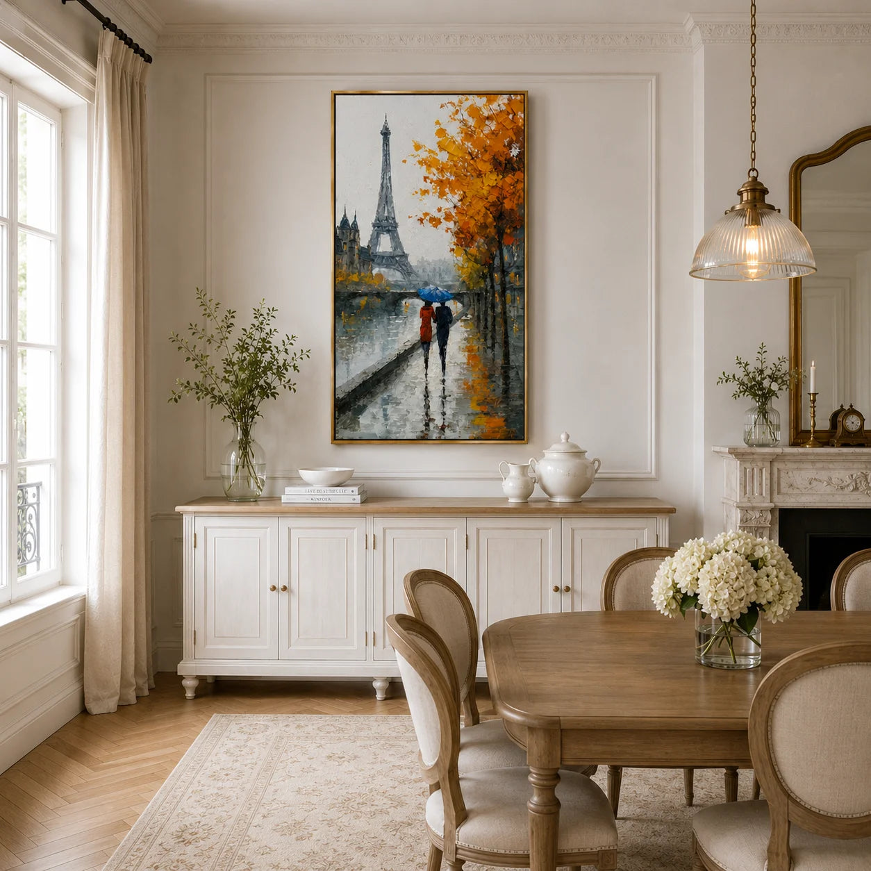 Paris Eiffel Tower Hand-Painted Oil Painting, Rainy Autumn Street Scene Wall Art for Romantic Home Decor#OA 0959