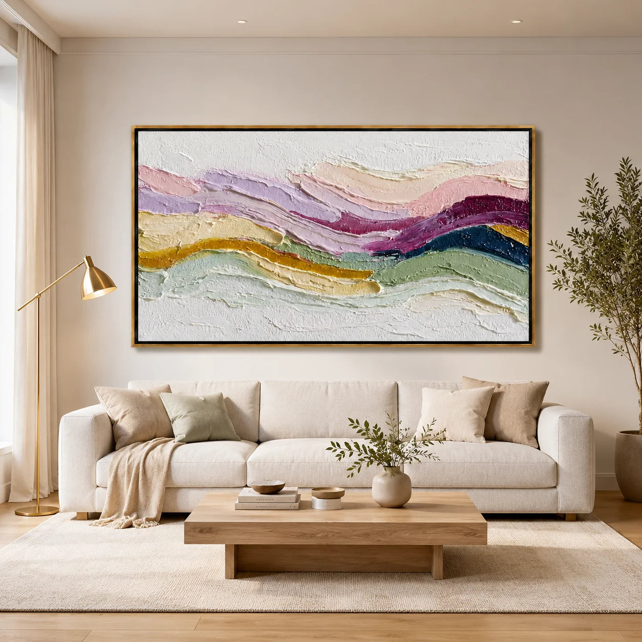 Pastel Textured Abstract Hand-Painted Oil Painting, Modern Impasto Landscape Canvas Wall Art for Luxury Home Decor#OA 0948
