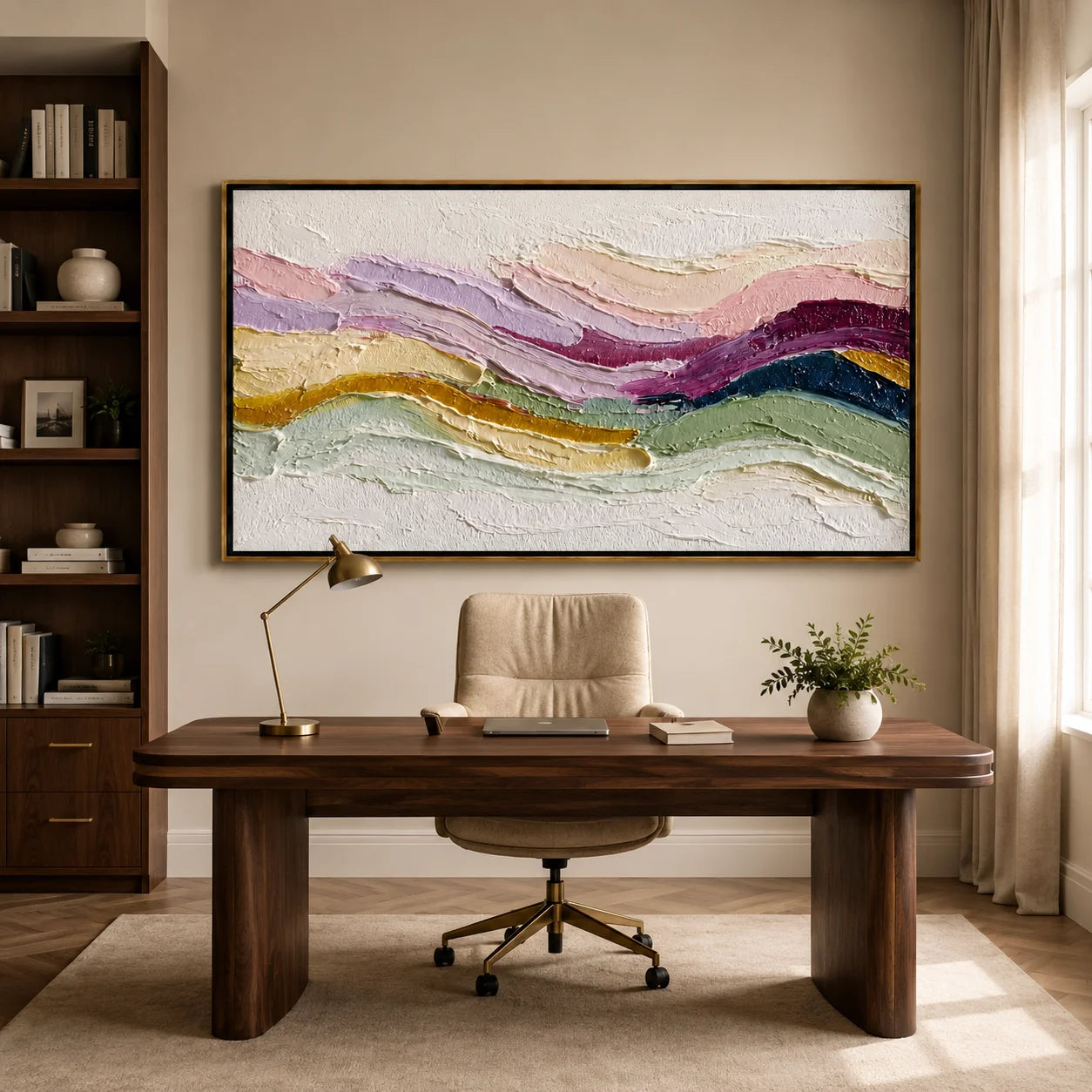 Pastel Textured Abstract Hand-Painted Oil Painting, Modern Impasto Landscape Canvas Wall Art for Luxury Home Decor#OA 0948