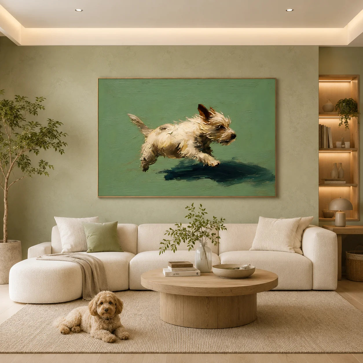 Running Small Terrier Dog Hand-Painted Oil Painting, Playful Pet Portrait Wall Art for Dog Lovers # OA 1069