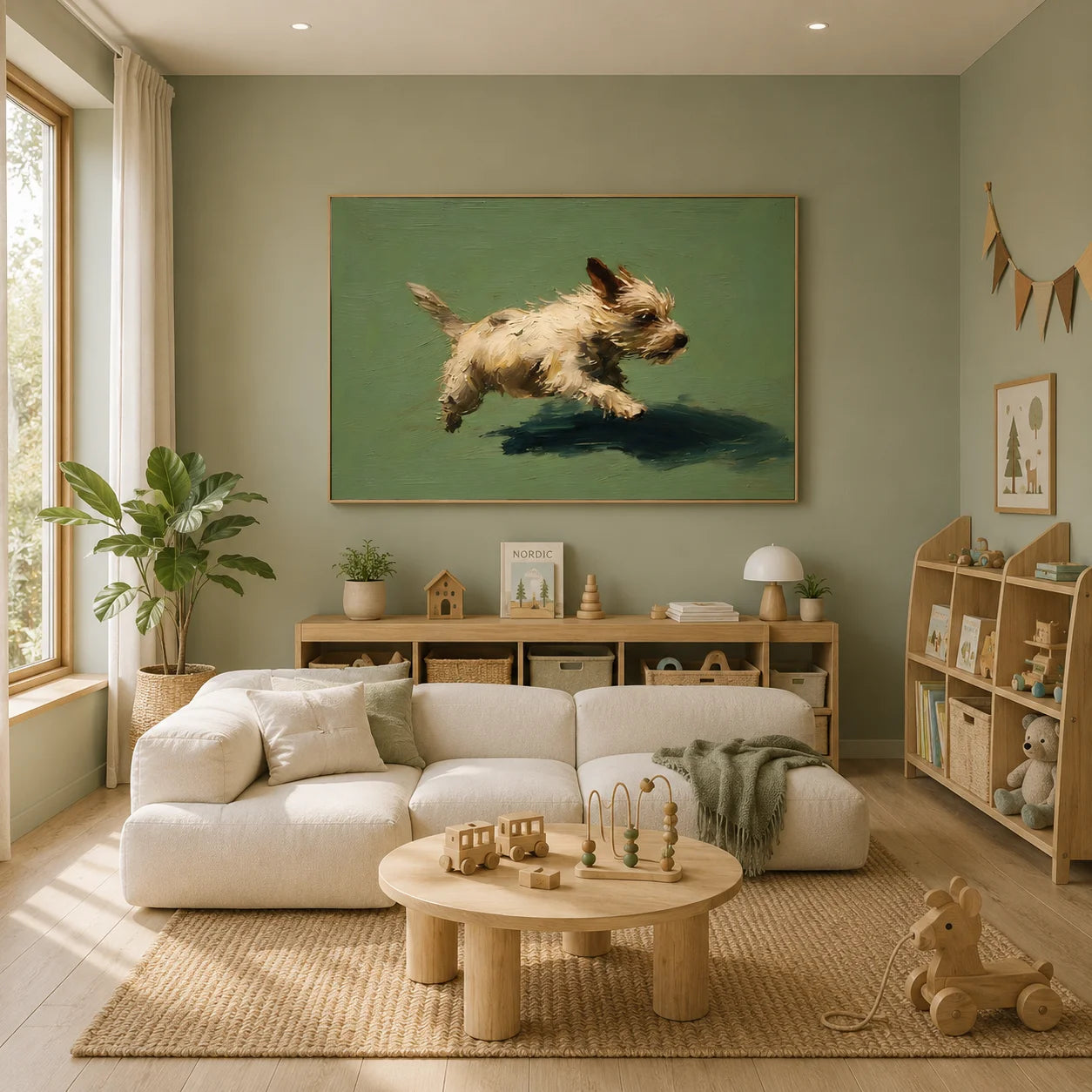 Running Small Terrier Dog Hand-Painted Oil Painting, Playful Pet Portrait Wall Art for Dog Lovers # OA 1069