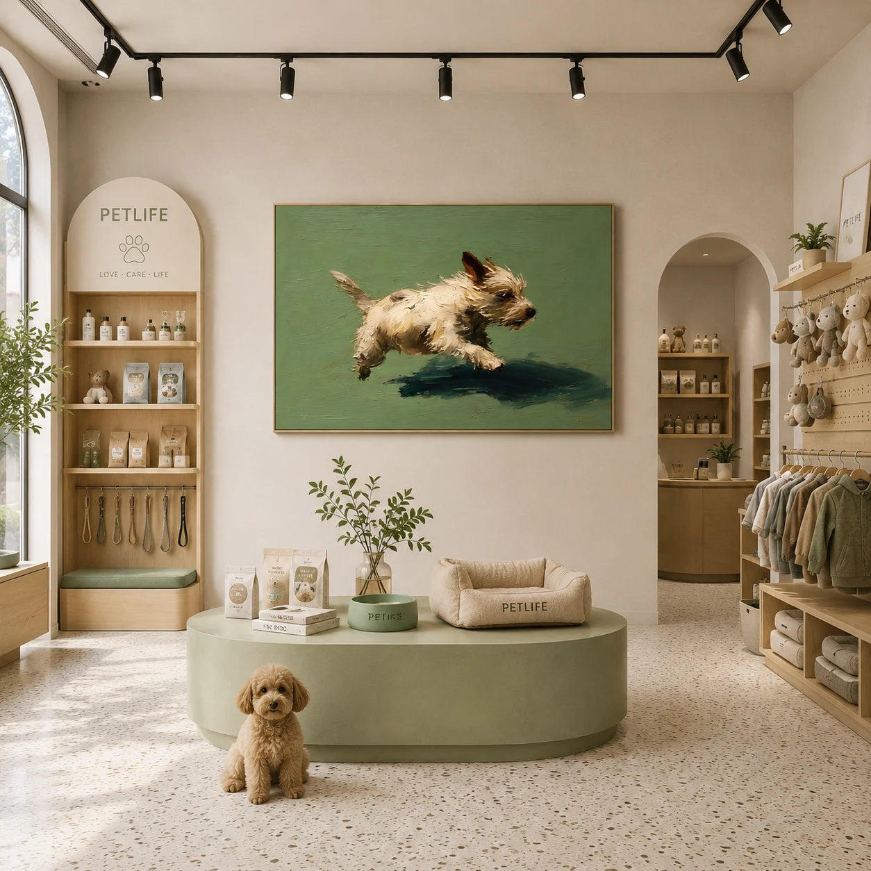 Running Small Terrier Dog Hand-Painted Oil Painting, Playful Pet Portrait Wall Art for Dog Lovers # OA 1069