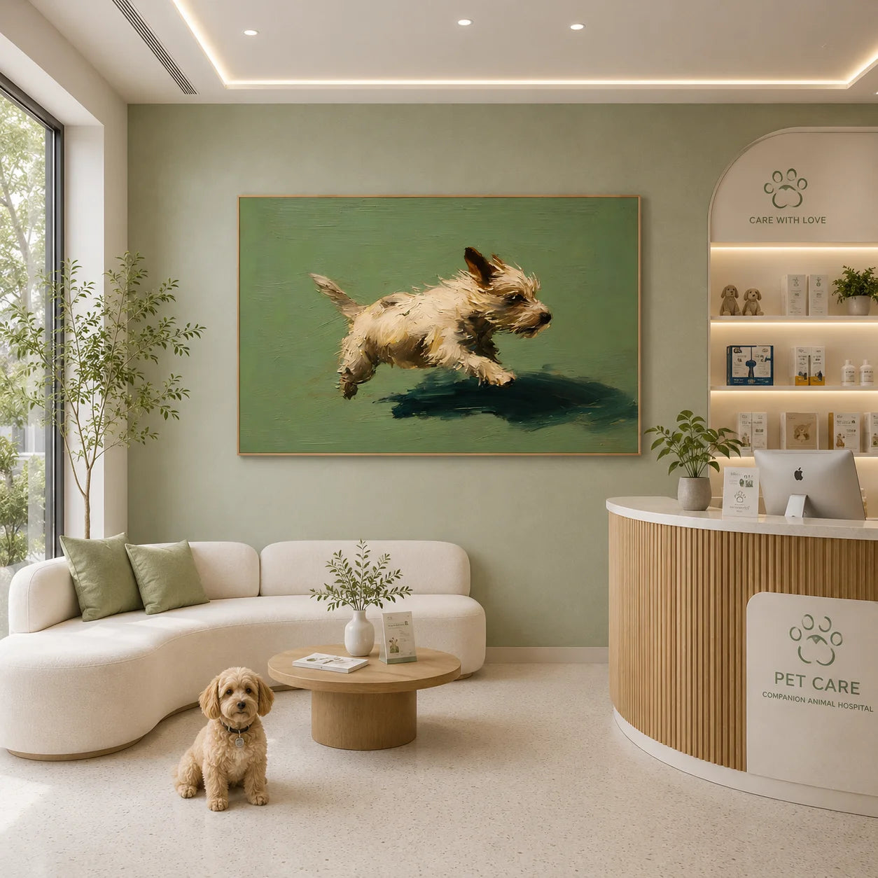 Running Small Terrier Dog Hand-Painted Oil Painting, Playful Pet Portrait Wall Art for Dog Lovers # OA 1069