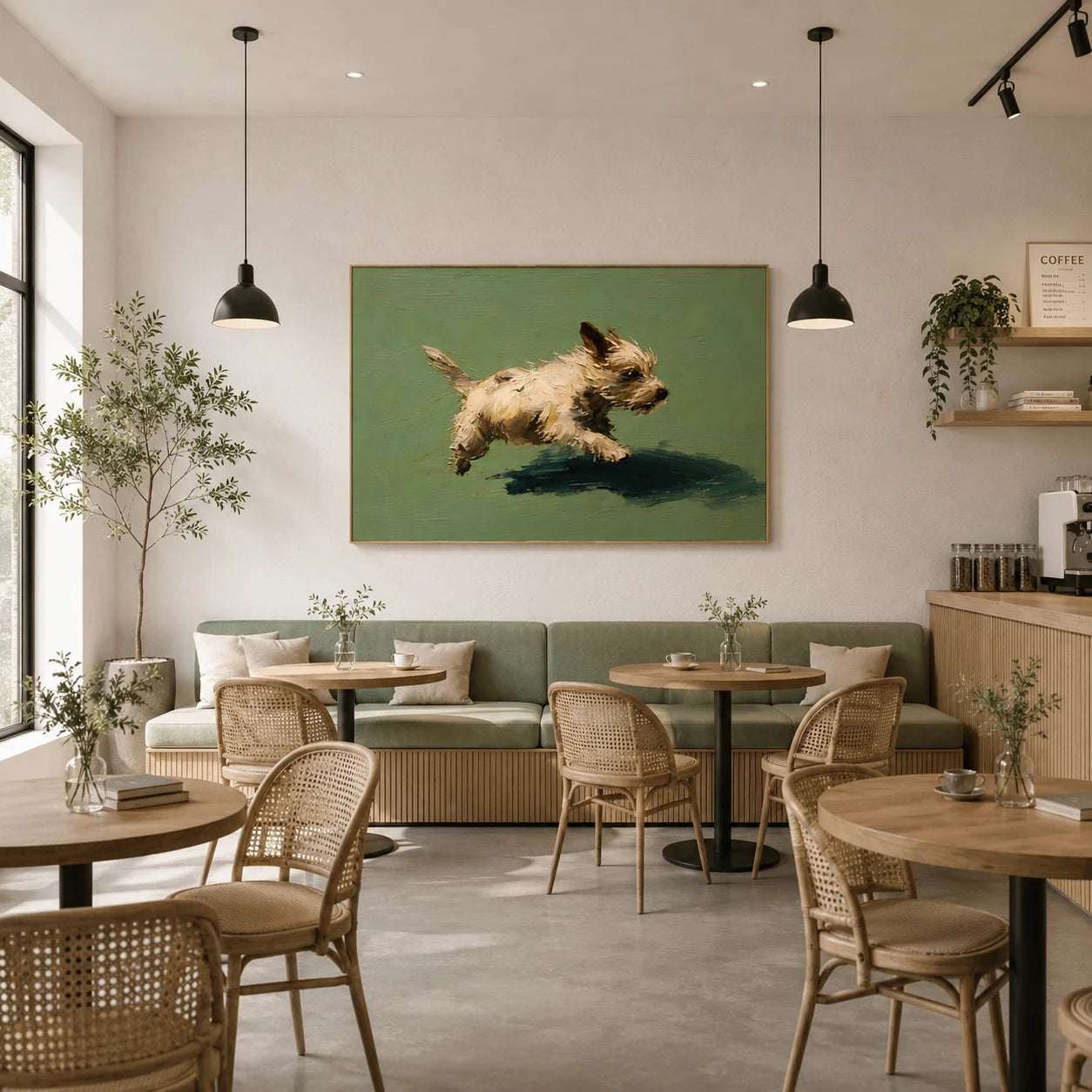 Running Small Terrier Dog Hand-Painted Oil Painting, Playful Pet Portrait Wall Art for Dog Lovers # OA 1069
