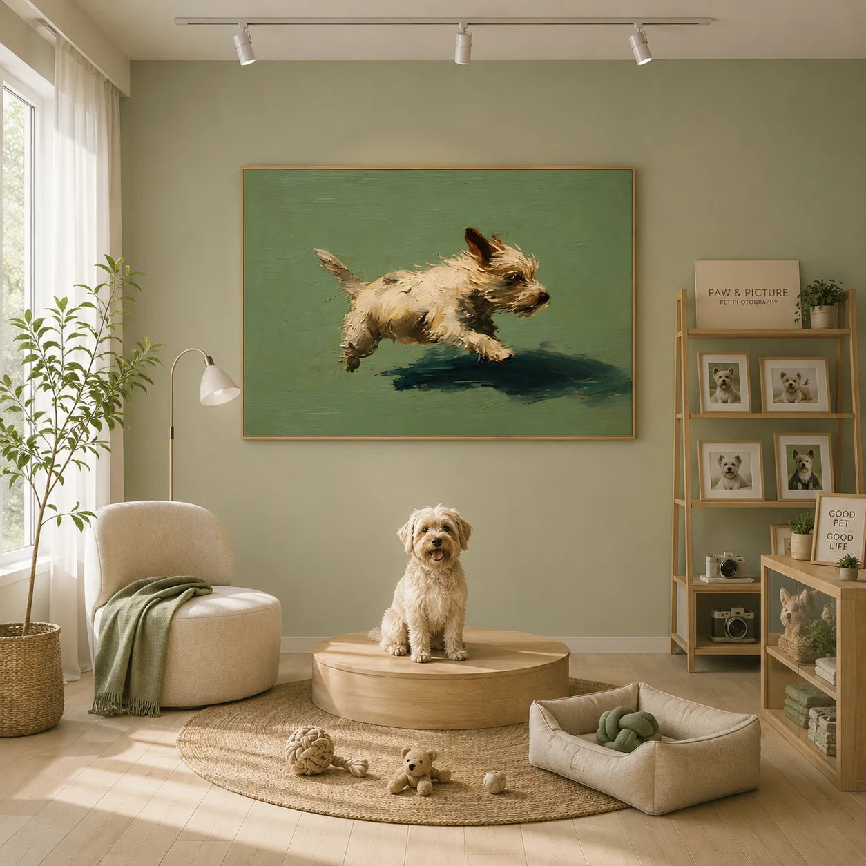 Running Small Terrier Dog Hand-Painted Oil Painting, Playful Pet Portrait Wall Art for Dog Lovers # OA 1069