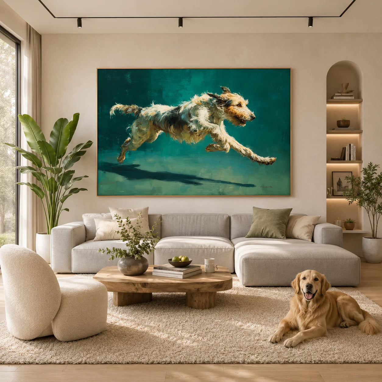 Running Terrier Dog Hand-Painted Oil Painting, Dynamic Pet Portrait Wall Art for Dog Lovers # OA 1058