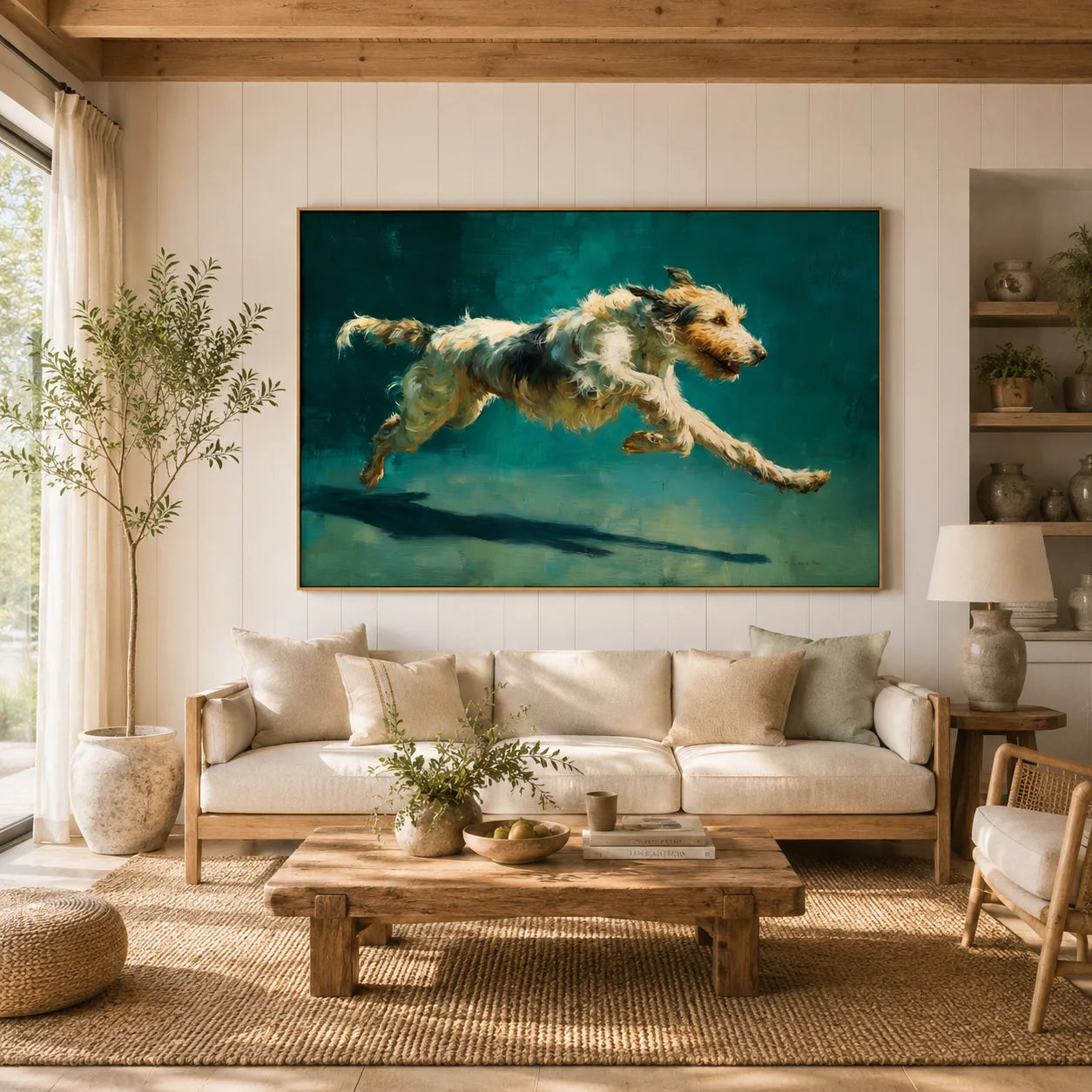 Running Terrier Dog Hand-Painted Oil Painting, Dynamic Pet Portrait Wall Art for Dog Lovers # OA 1058