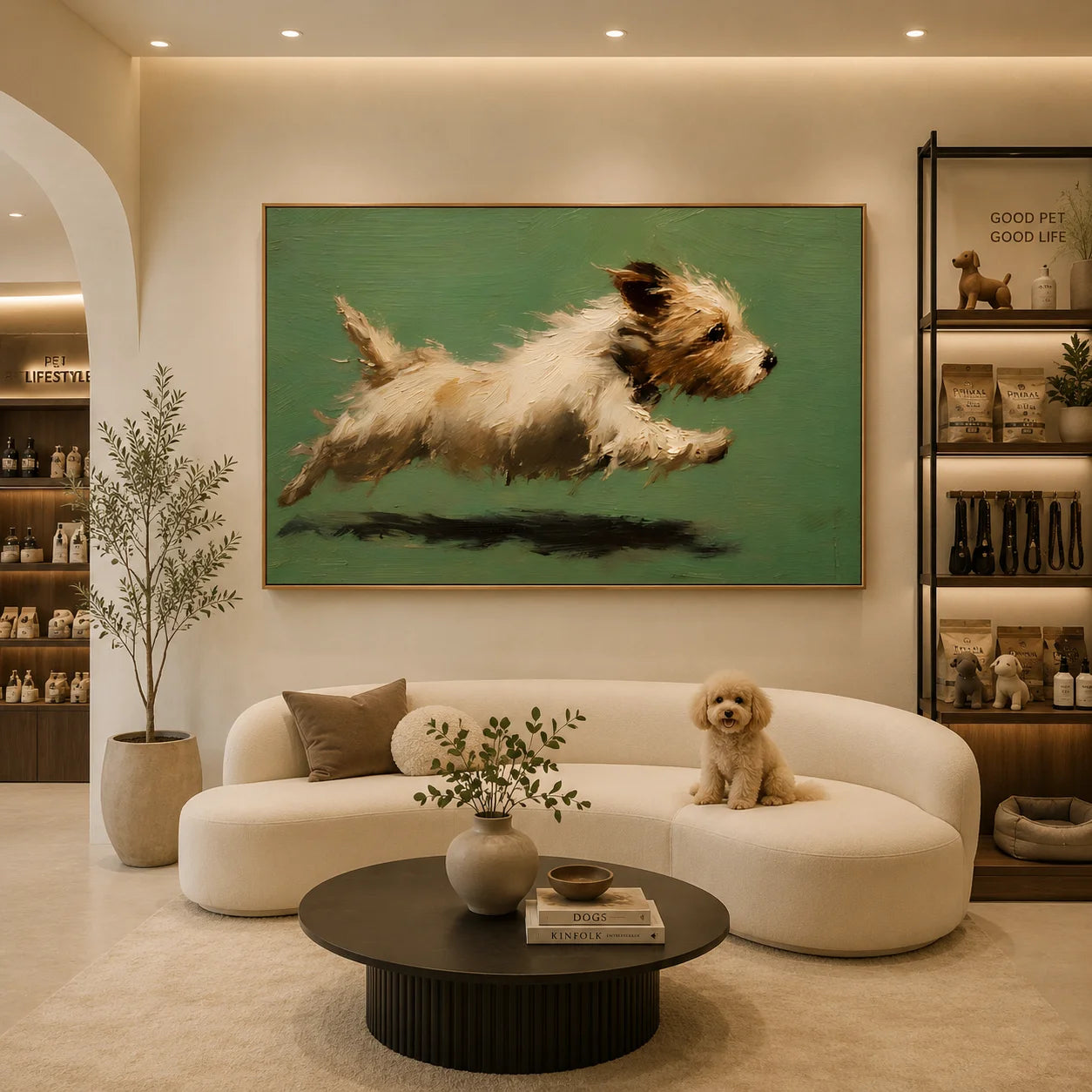 Running Terrier Dog Hand-Painted Oil Painting | Green Background Pet Portrait Wall Art # OA 1071