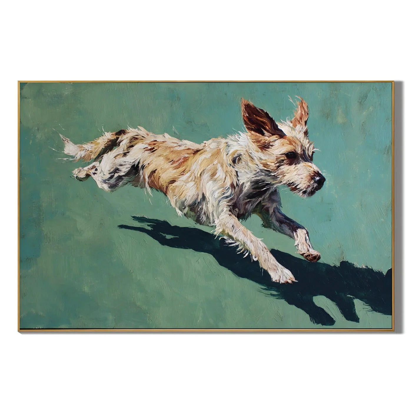 Running Terrier Dog Hand-Painted Oil Painting, Playful Pet Portrait Wall Art for Dog Lovers # OA 1056