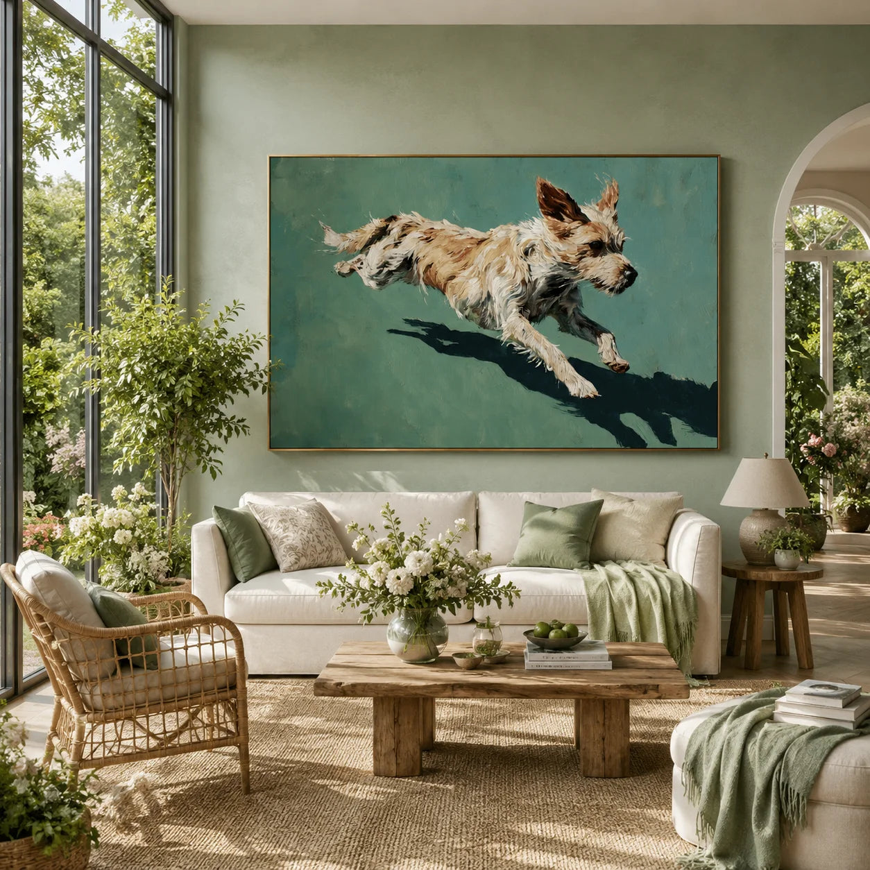 Running Terrier Dog Hand-Painted Oil Painting, Playful Pet Portrait Wall Art for Dog Lovers # OA 1056