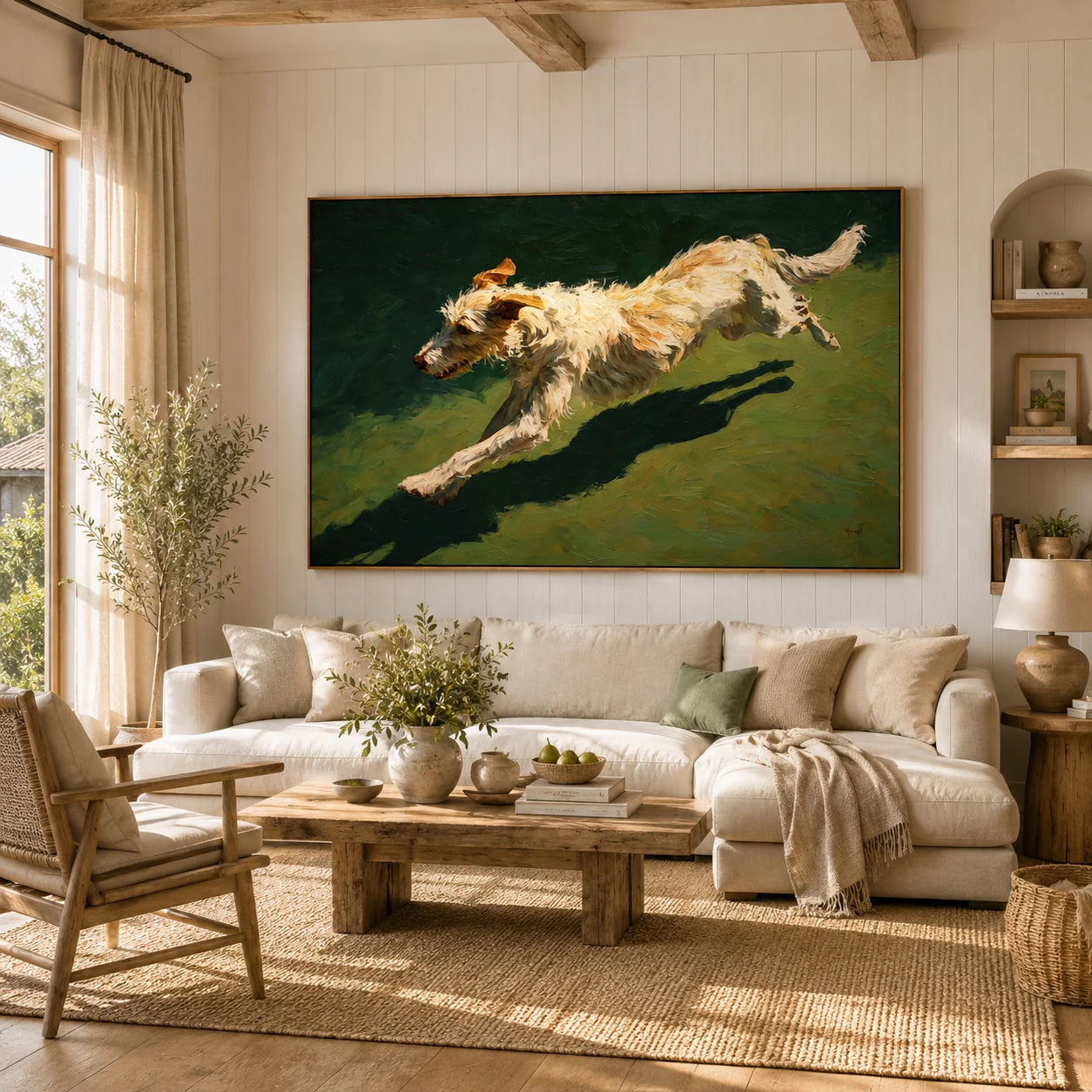 Running White Terrier Dog Hand-Painted Oil Painting, Dynamic Pet Portrait Wall Art for Dog Lovers # OA 1057