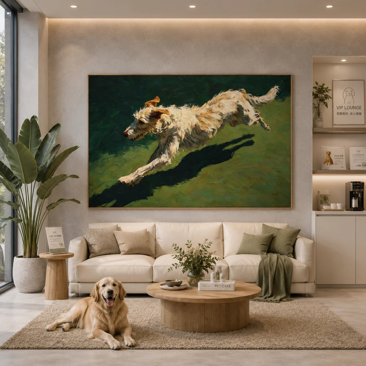 Running White Terrier Dog Hand-Painted Oil Painting, Dynamic Pet Portrait Wall Art for Dog Lovers # OA 1057