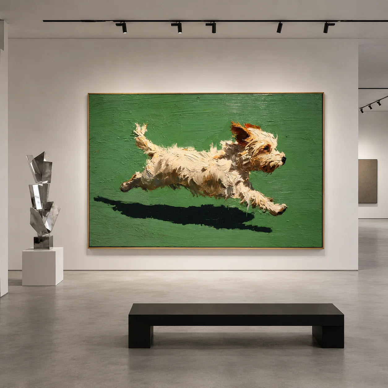 Running White Terrier Dog Hand-Painted Oil Painting, Playful Pet Portrait Wall Art # OA 1050