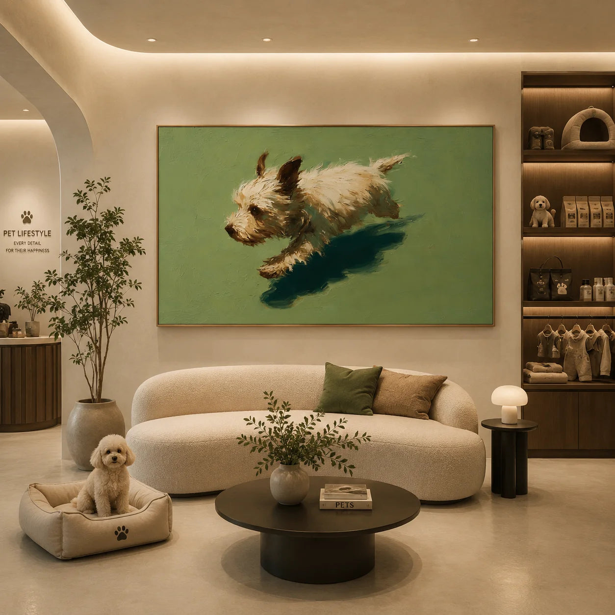 Running White Terrier Dog Hand-Painted Oil Painting, Playful Pet Portrait Wall Art for Dog Lovers # OA 1070