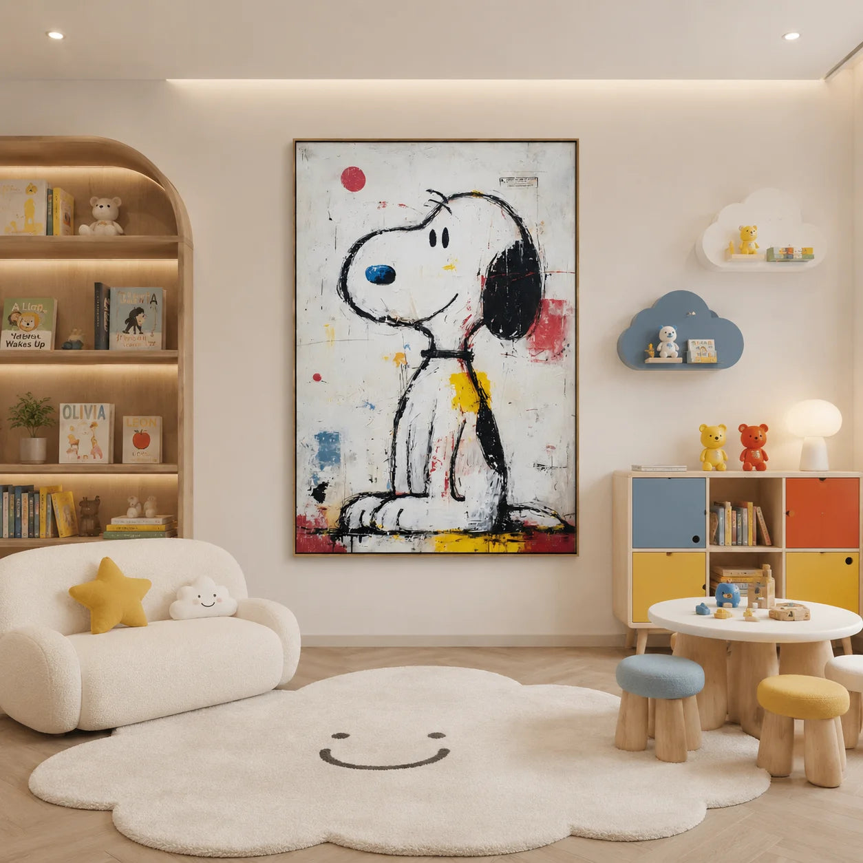 Snoopy Hand-Painted Oil Painting | Modern Pop Art Cartoon Wall Art | Abstract Graffiti Canvas Artwork for Living Room, Bedroom, Kids Room & Office # OA 1081