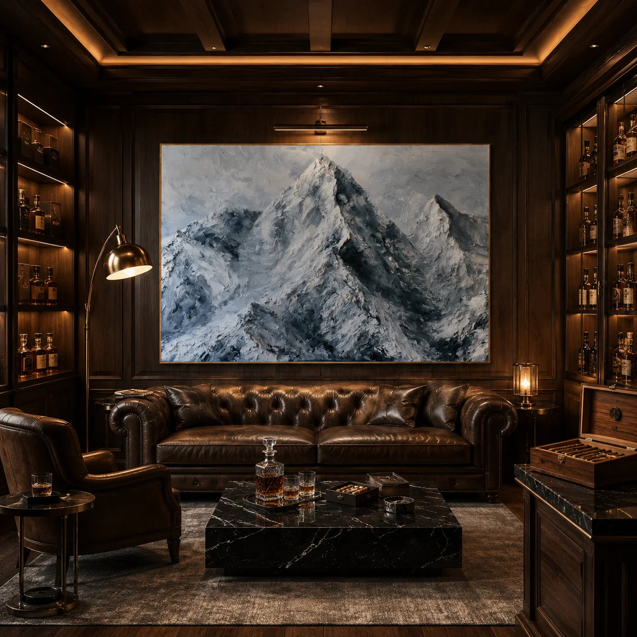 Snow Mountain Landscape Hand-Painted Oil Painting, Modern Textured Alpine Wall Art for Living Room # OA 1049