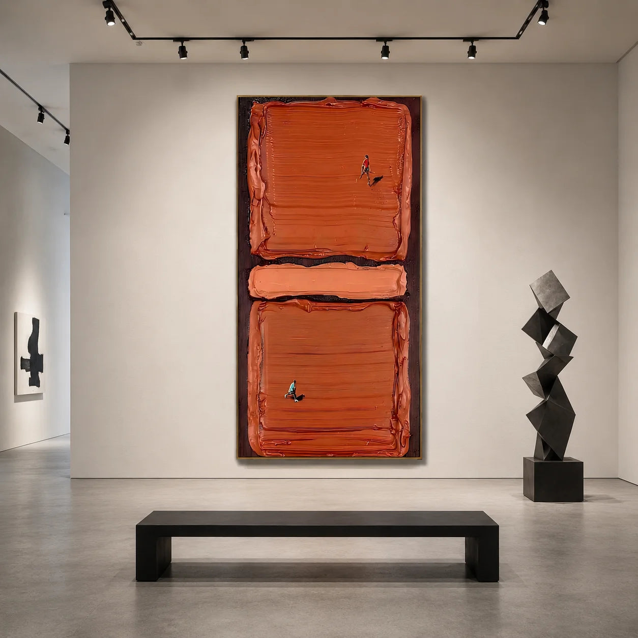 Terracotta Abstract Figure Hand-Painted Oil Painting | Modern Minimalist Textured Wall Art # OA 1032