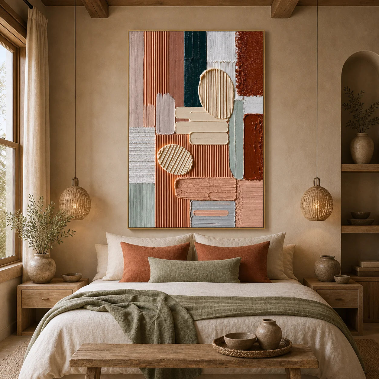 Terracotta and Sage Abstract Hand-Painted Oil Painting OA # 1104