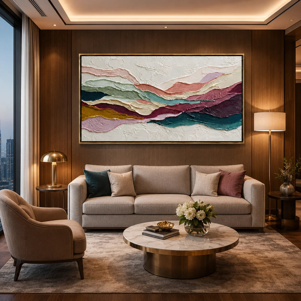 Textured Abstract Landscape Hand-Painted Oil Painting, Modern Impasto Canvas Wall Art for Luxury Home Decor#OA 0949