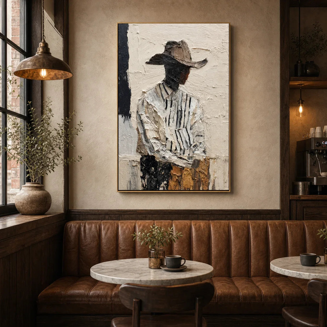 Modern Abstract Figure Hand-Painted Oil Painting | Textured Minimalist Woman with Hat Wall Art | Contemporary Portrait Canvas Artwork for Living Room, Bedroom & Office # OA 1089